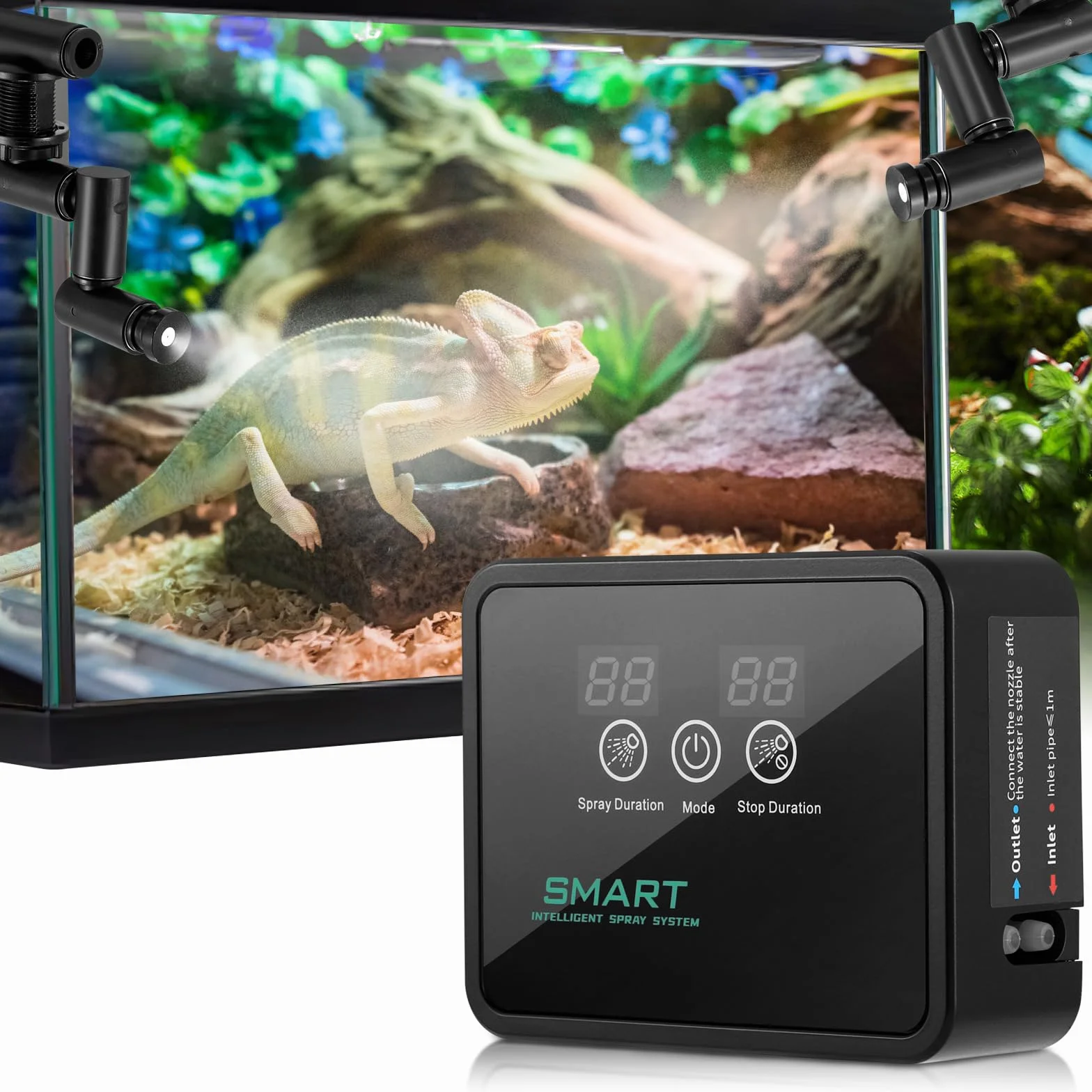 Nebulizzatore Terrario, Umidificatore Rettile Sistema di Nebulizzazione per Rettili Atomizzatore Automatico con Timer e Ugelli di Spruzzo a 360° Sistema di Irrigazione per Terrar Piante
