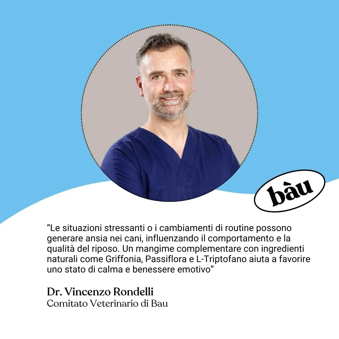 Bau Integratore Calmante per Cani, Valeriana per Cani Tranquillante, Rilassante per Cani Appetibili con Ingredienti Naturali, Ideale per Temporali, Viaggi e Ansia da Separazione -60cp