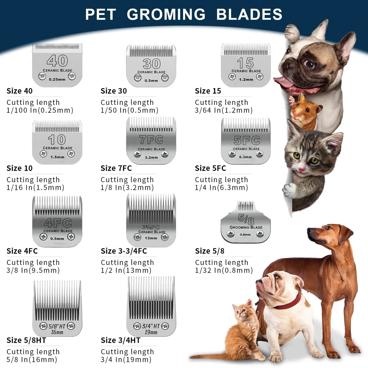 Lame per toelettatura cani compatibili con tosatrici Ainds, Oster A5, Wahl KM-10 e altre serie (3/4" HT 19 mm, 1 pezzo)