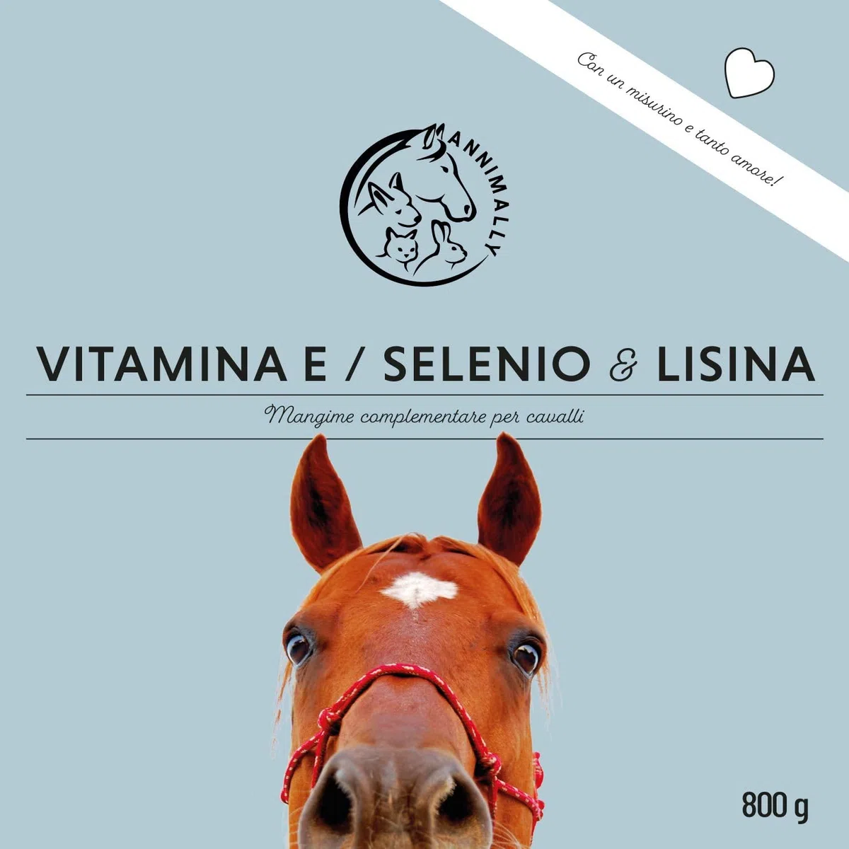Annimally Selen, Vitamina E, L-Lisina in Polvere per Cavalli 800g - Complesso di Vitamina E, L-Lisina e Selenio per supportare la muscolatura e Le Prestazioni - Integratori per Cavalli