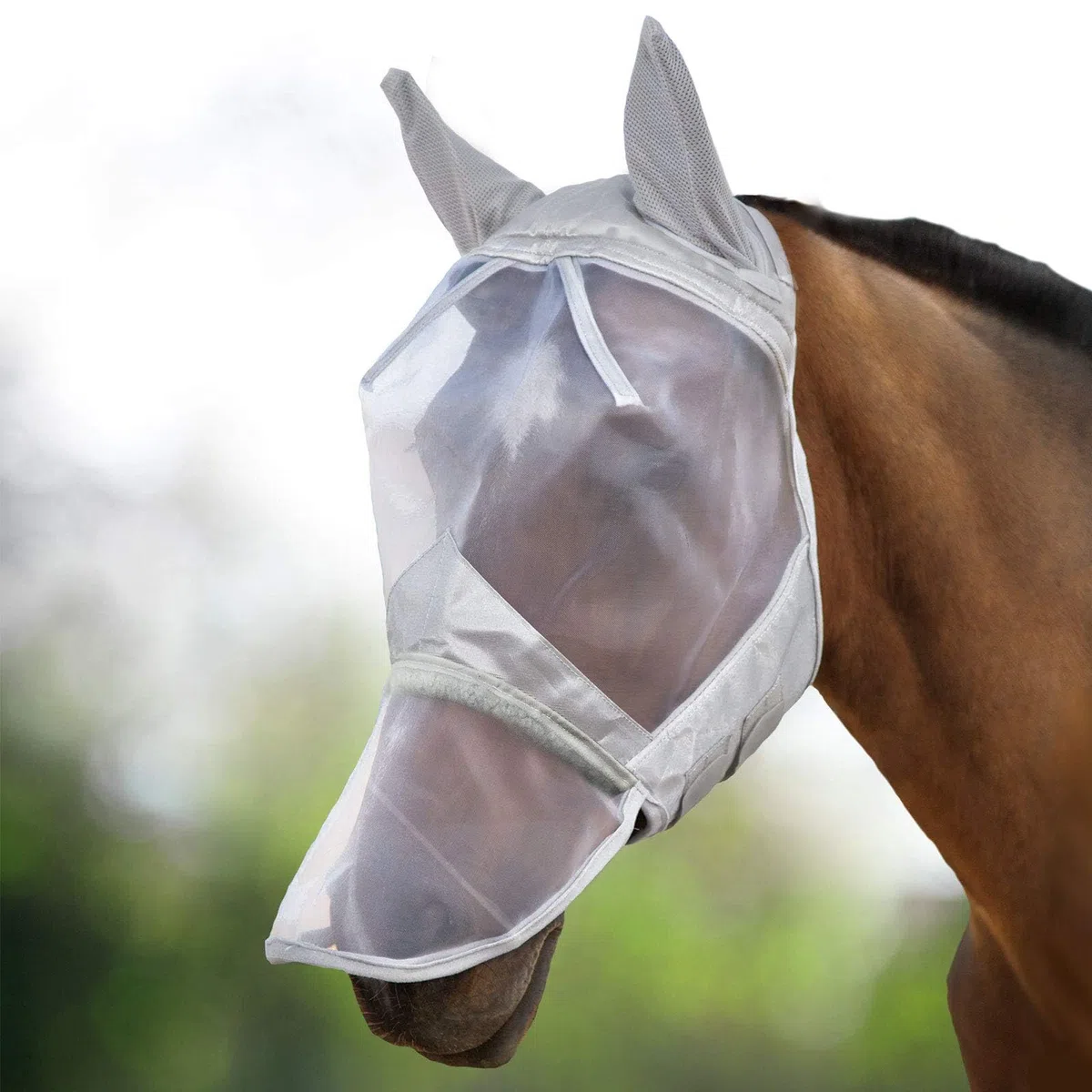 Harrison Howard CareMaster Maschera Anti-Mosche per Cavallo UV Protezione Pieno Volto Argento