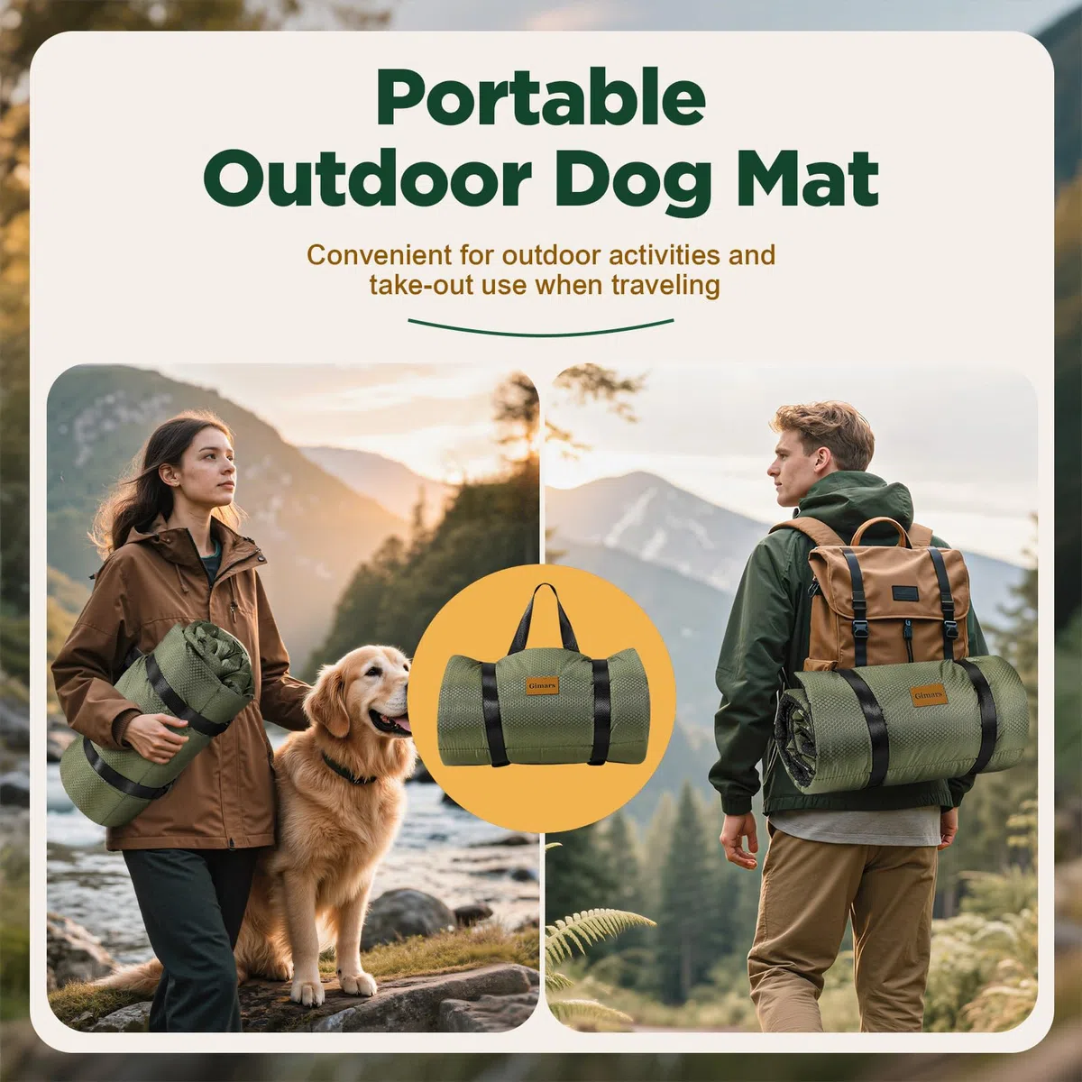 Gimars Letto per cani da esterno migliorato con film impermeabile, facile da arrotolare con fibbia, grande letto da viaggio per cani medi e grandi, portatile, pieghevole, lavabile