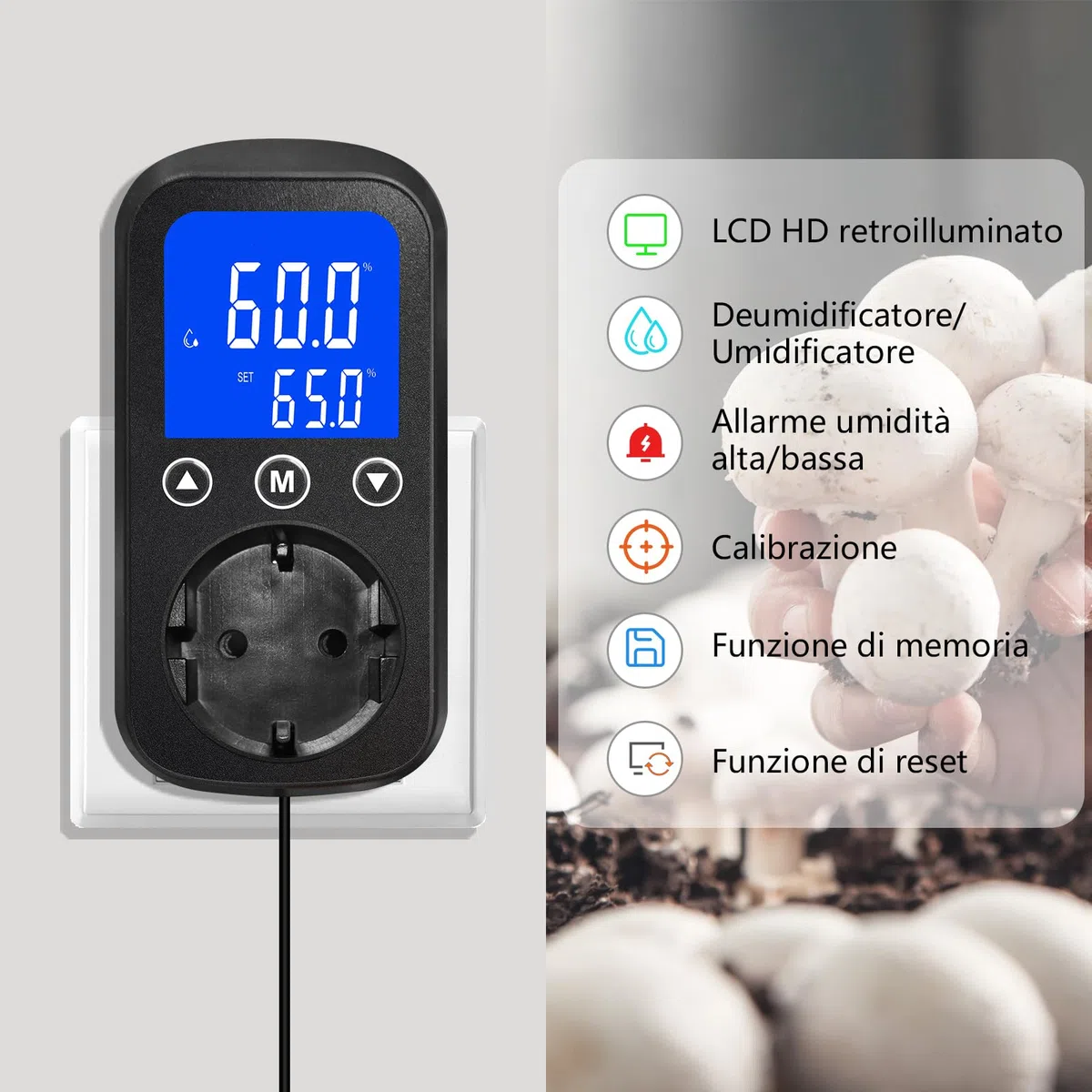 KETOTEK KT2200 Controllore di Umidità Digitale con Spina – Igrostato per Umidificatore e Deumidificatore – per Terrario Rettili, Incubatrice, Serra, Armadio Piante