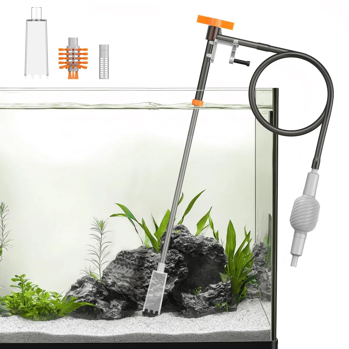 Pawfly Kit Cambio Acqua Acquario Sifone Pulitore Vasca con Tubo 1.4 M ed Estensibile Strumenti Pulizia Ghiaia Manuale per Sostituzione Acqua Lavaggio Sabbia e Manutenzione