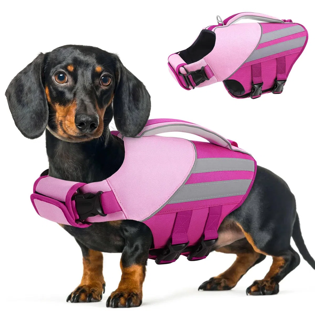 Queenmore Salvagente Cane Taglia Piccola Leggero & Regolabile Giubbotto Salvataggio Con Alta Galleggiabilità Salvagente Cani Per Kayak, Barche, Nuoto ed Emergenze, Rosa, XS