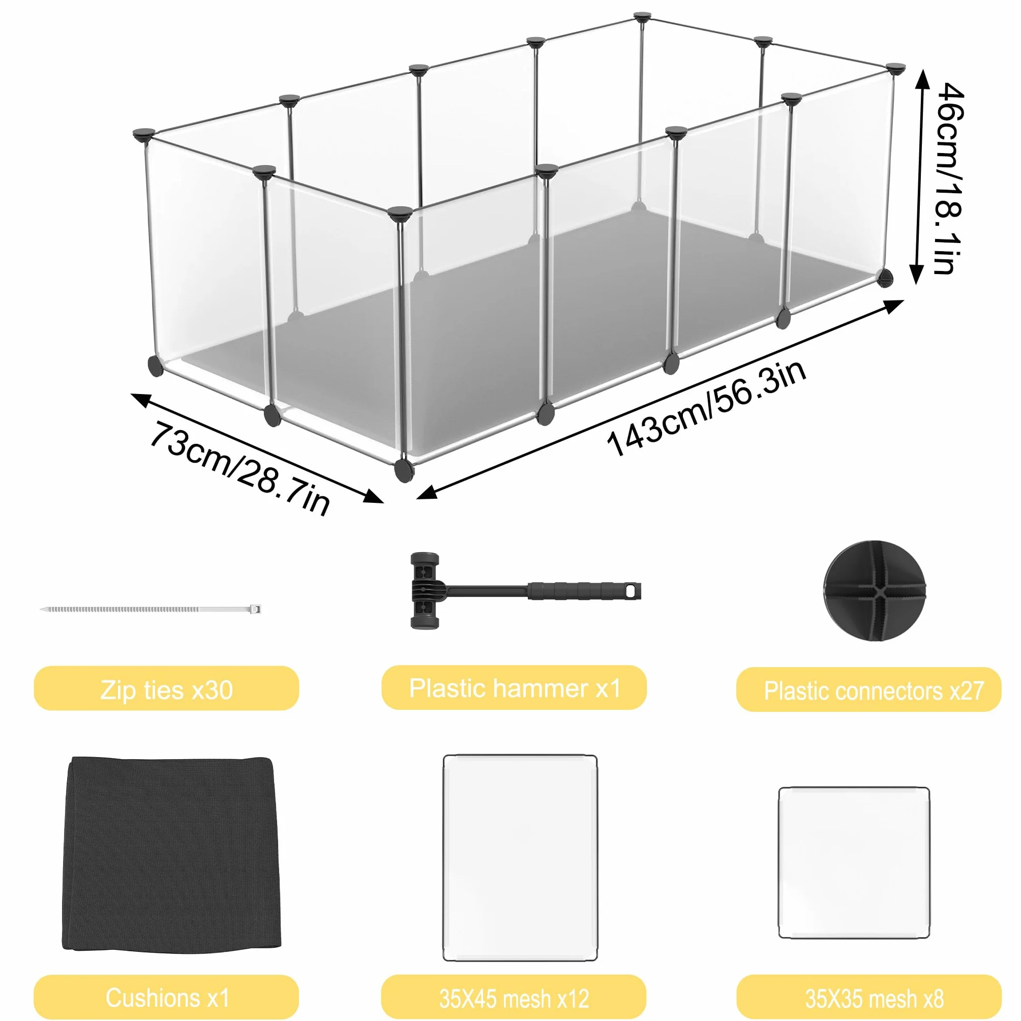 NAIZY Recinto per Animali 12Pcs Recinzione 143x73x46cm con Tappetino Recinzione per Cuccioli Bianco Recinzione per Piccoli Animali 35x45cm per Pezzo Recinzione per Animali da Cortile Fai-da-Te
