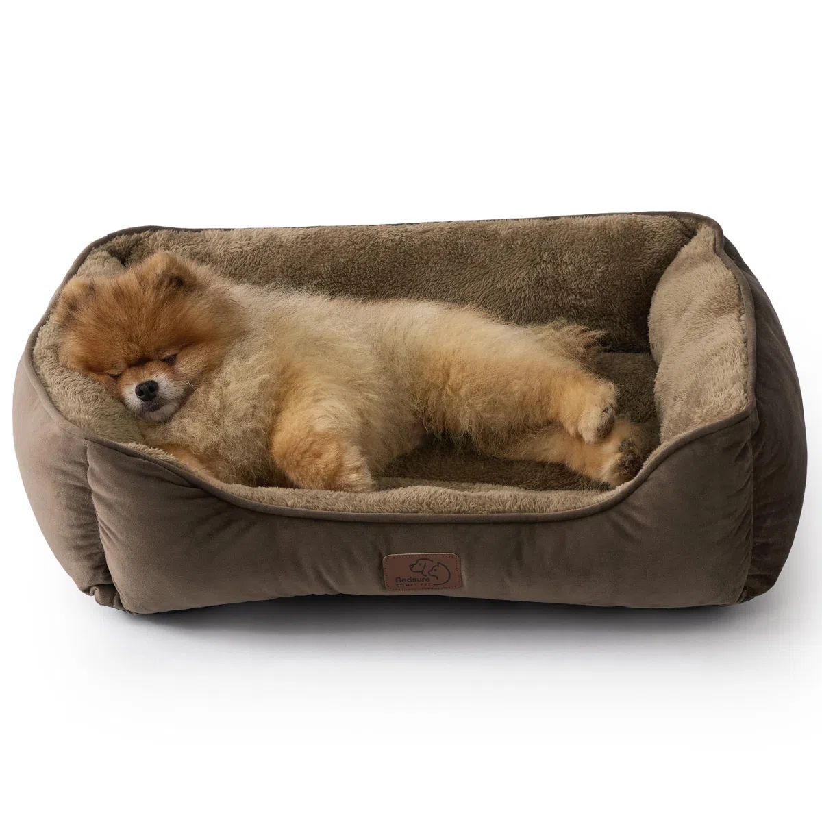 Bedsure Cuccia Cani Media Lavabile - Cuccia Rettangolare per Cani Piccoli con Fondo Antiscivolo, Paniere Anti-Ansia per Cuccioli e Gatti Grandi, 63,5 x 53 cm, Marrone