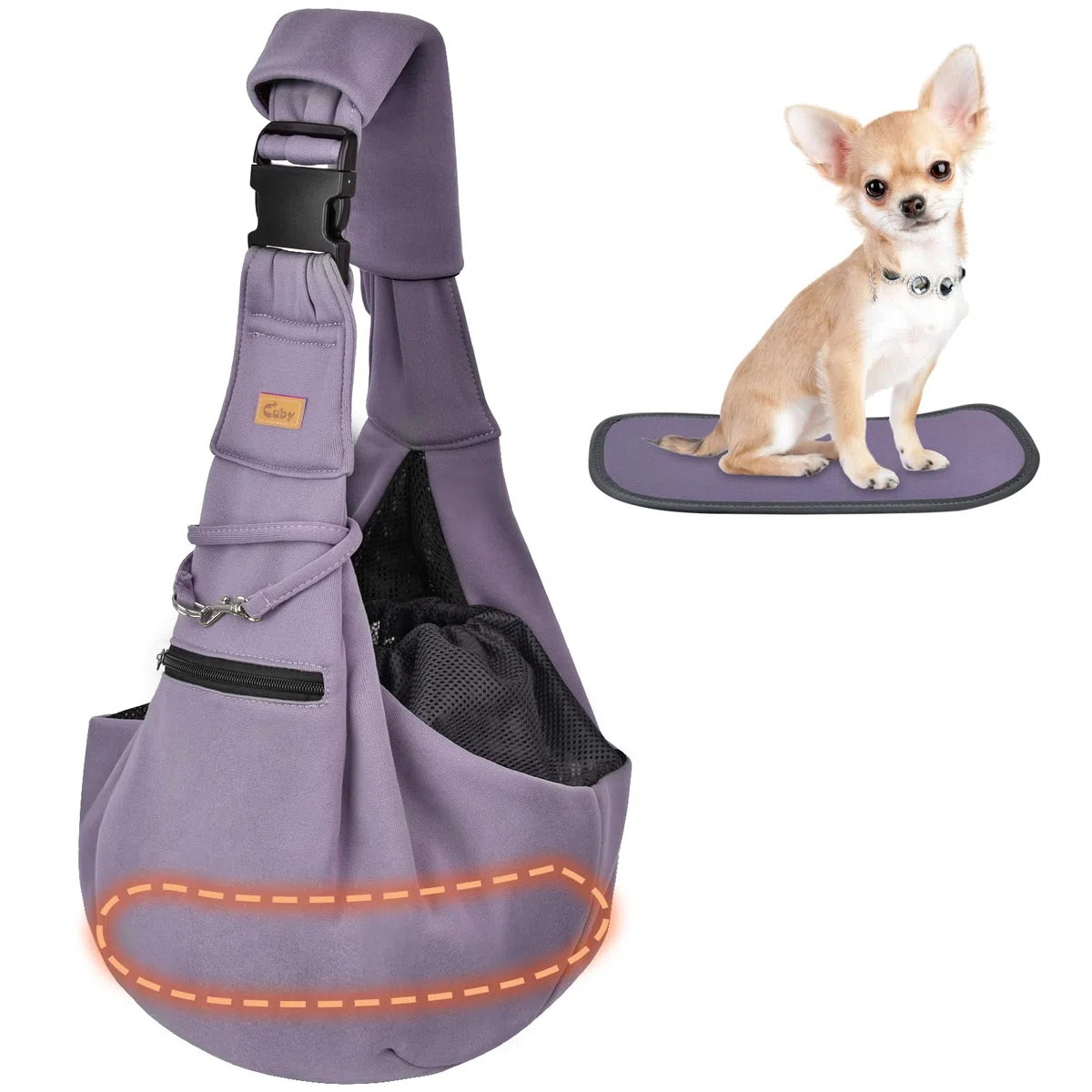 Cuby - Borsa a tracolla per animali, reversibile, per mani libere, borsa tote morbida, per trasportare cuccioli, cani di piccola taglia e gatti all’aperto (viola, tracolla regolabile 2.0)