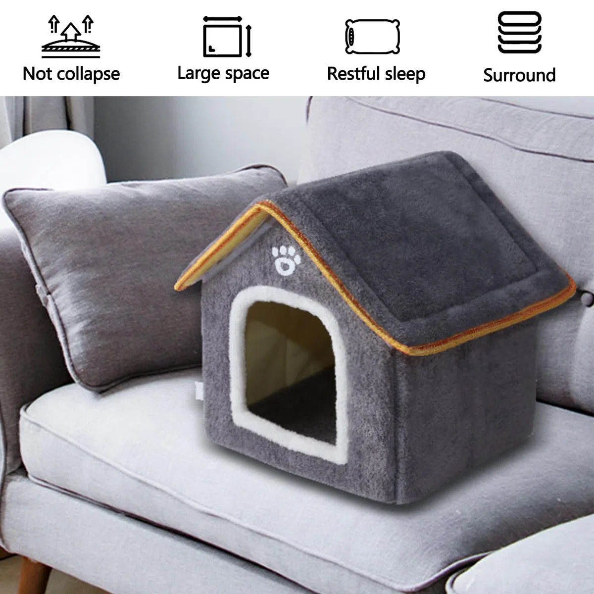 Galatée Cuccia Per Cani, Letto a Grotta Per Gatti Caldo Per Interni, Peluche Lavabile Simpatico Cane Gatto Igloo, Comodo Letto Per Animali Domestici Per Cuccioli, Gattini e Conigli(M, Grigio)