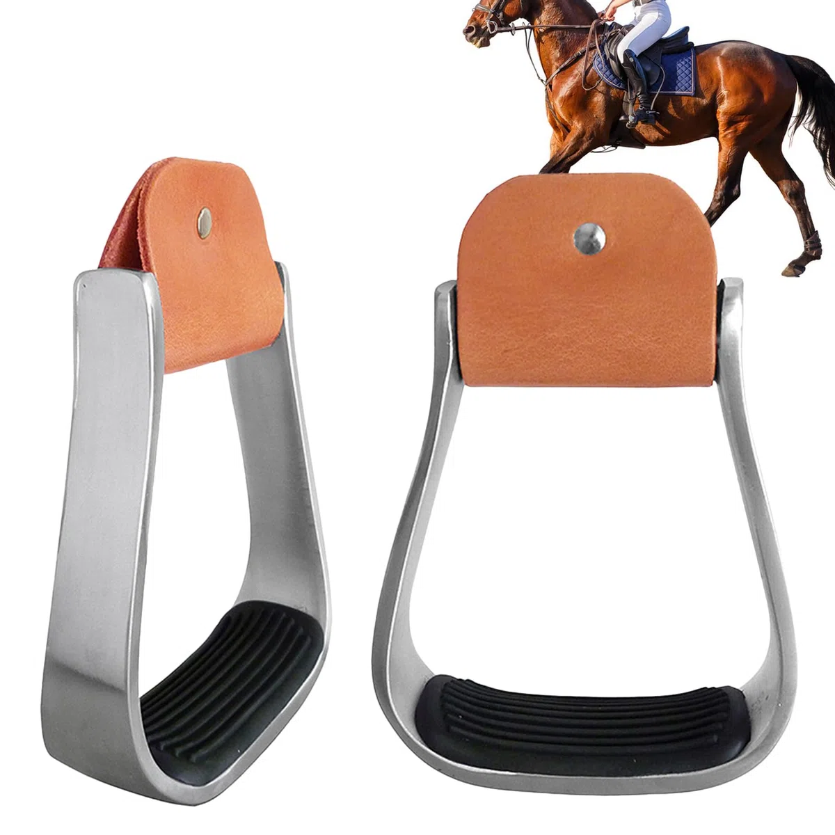 Staffe Western In Alluminio - Staffe Leggere Per Equitazione | Per Sella Western Con Cuscinetto In Antiscivolo Di Sicurezza | Coppia Di Equestri In Metallo Liscio Non Presso
