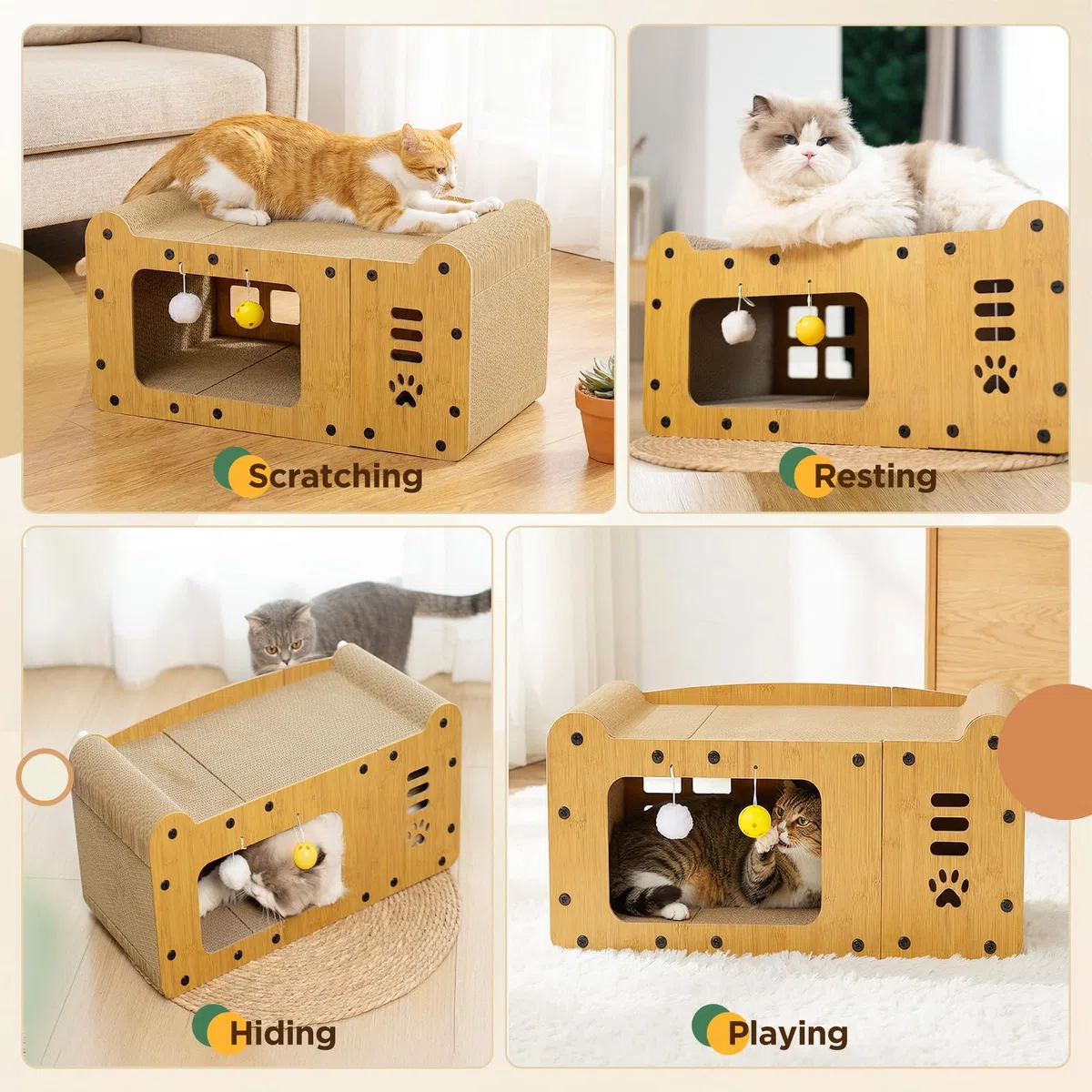 Gimars Tiragraffi Cartone 59,5 cm, Tiragraffi per Gatti Cartone XL, Tiragraffi Verticale per Gatti e Casa Tiragraffi Gatto in Cartone, Graffiatoio per Gatti per Graffiare, Nascondersi e Riposare