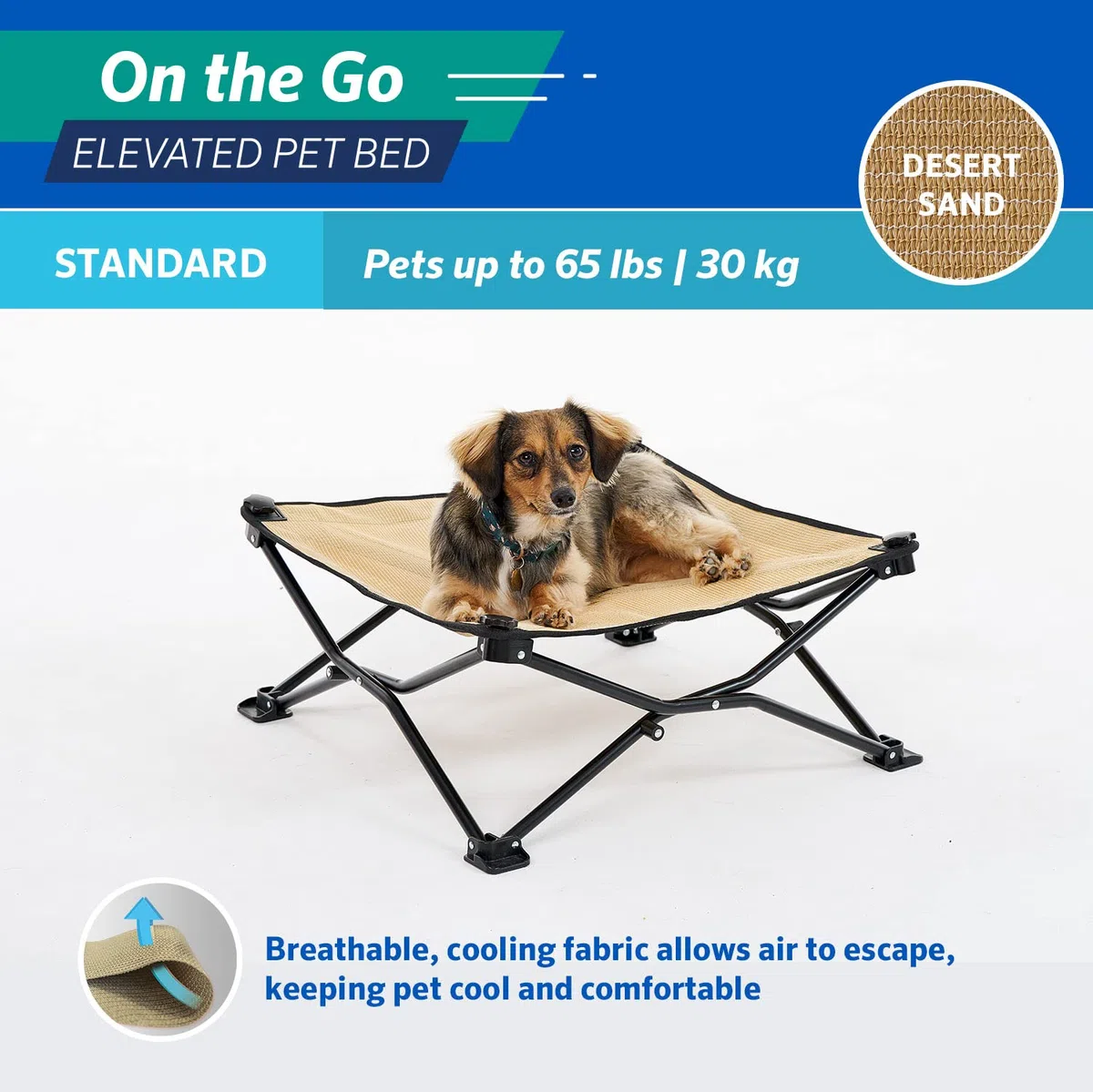 Coolaroo On The Go - Cuccia rialzata per animali domestici, standard, sabbia del deserto