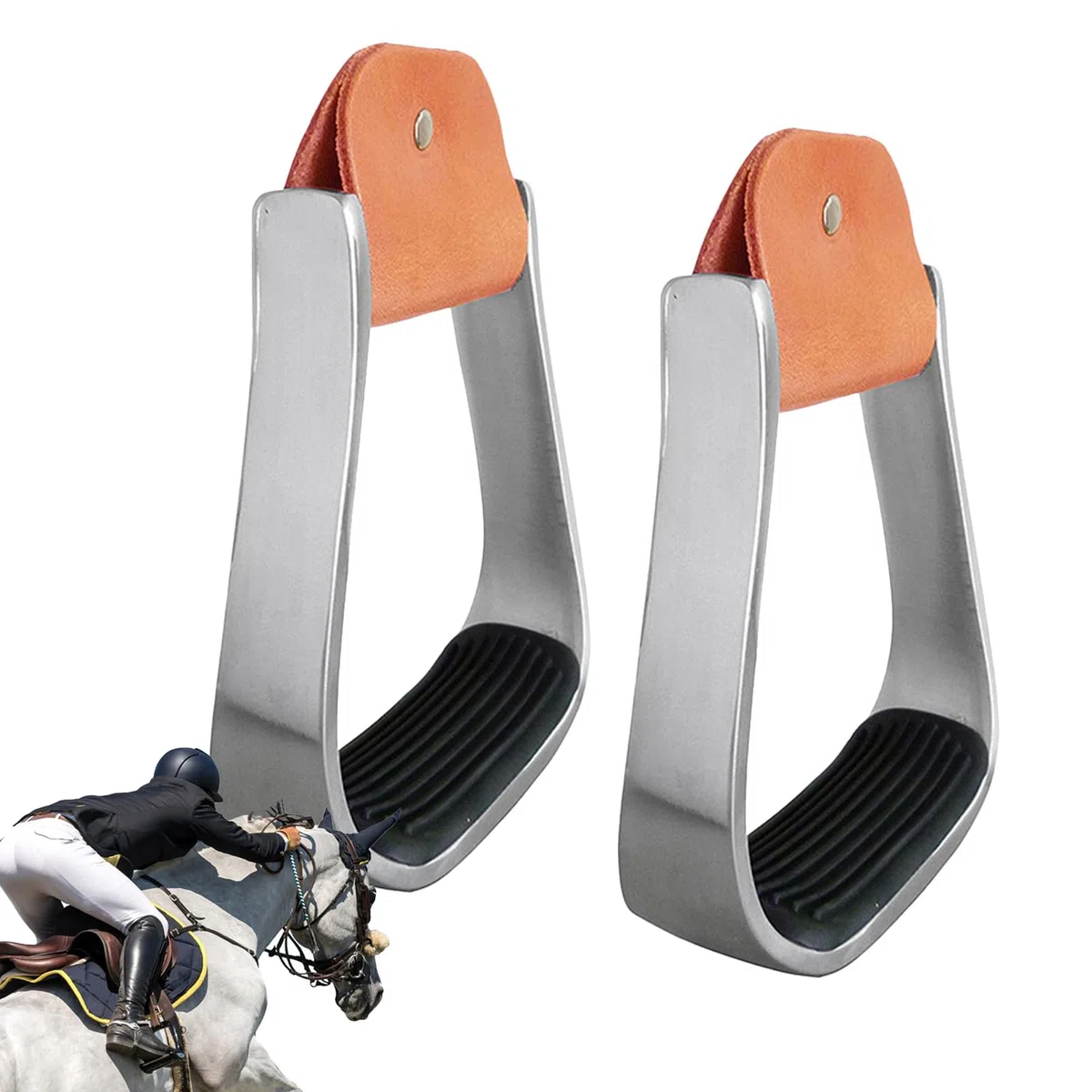 Staffe Western In Alluminio - Staffe Leggere Per Equitazione | Per Sella Western Con Cuscinetto In Antiscivolo Di Sicurezza | Coppia Di Equestri In Metallo Liscio Non Presso