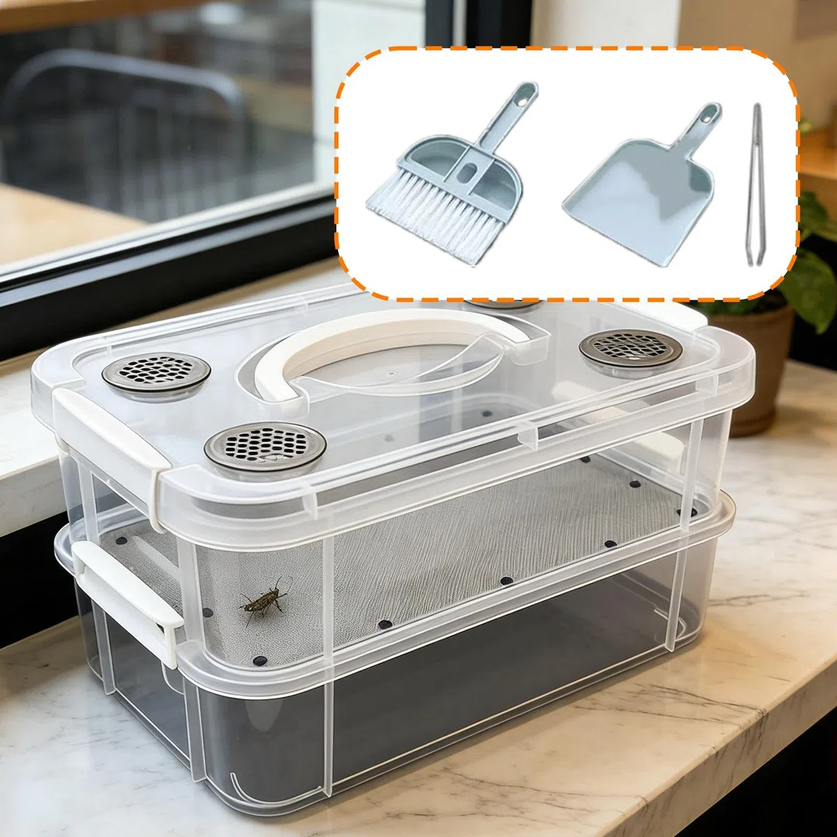 Mealworm Breeding Box Contenitore Allevamento Vermi Scatola Trasparente Ventilata con Setaccio Facile Pulizia Design Impilabile Adatto per Trasporto O, Rete Fine