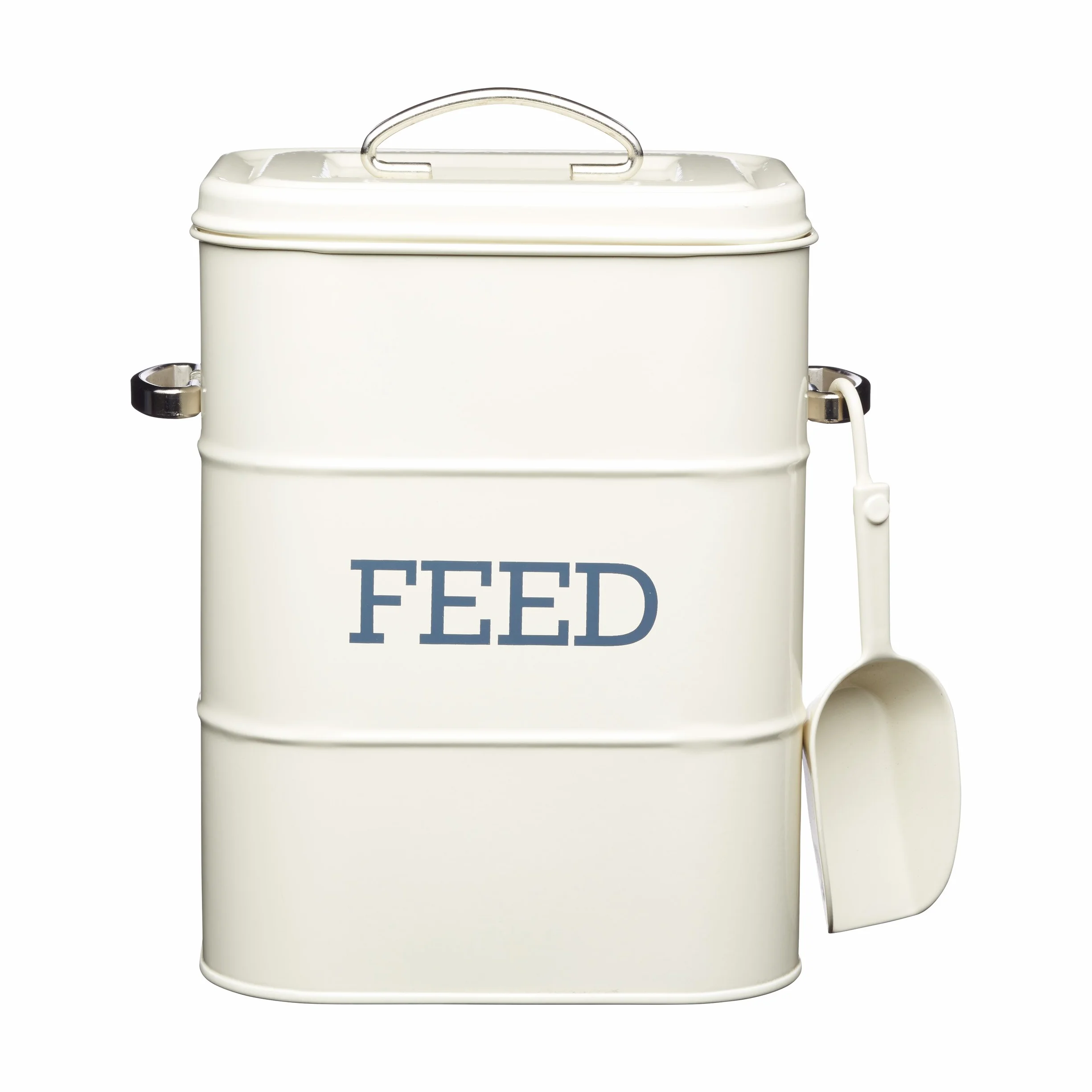 Kitchen Craft Living Nostalgia - Barattolo di Latta con Scritta Feed, da 3 kg, con Cucchiaio, Colore: Panna Antica