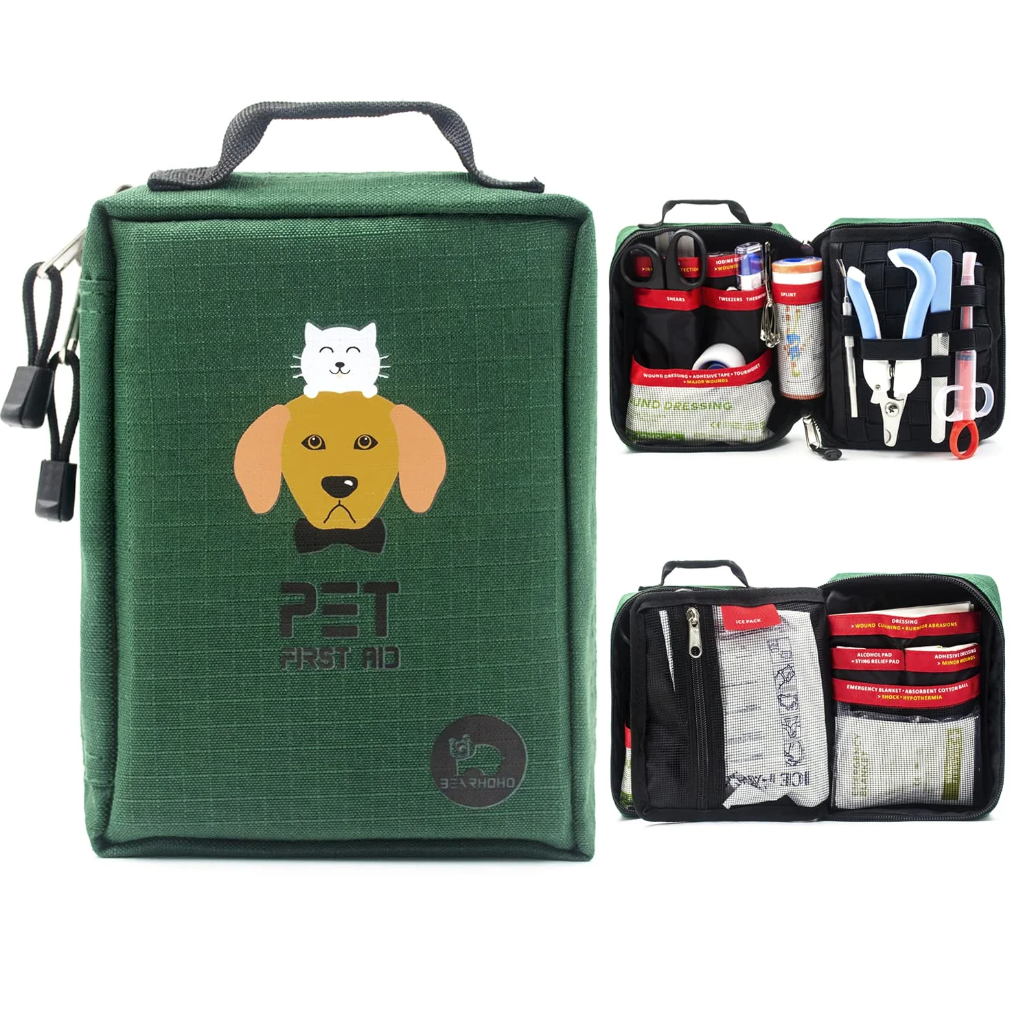 BearHoHo 160 pz borsa portaoggetti per forniture mediche portatile Molle Pet Kit di pronto soccorso per cani kit di sopravvivenza militare per cani borsa medica di salvataggio di emergenza (verde)