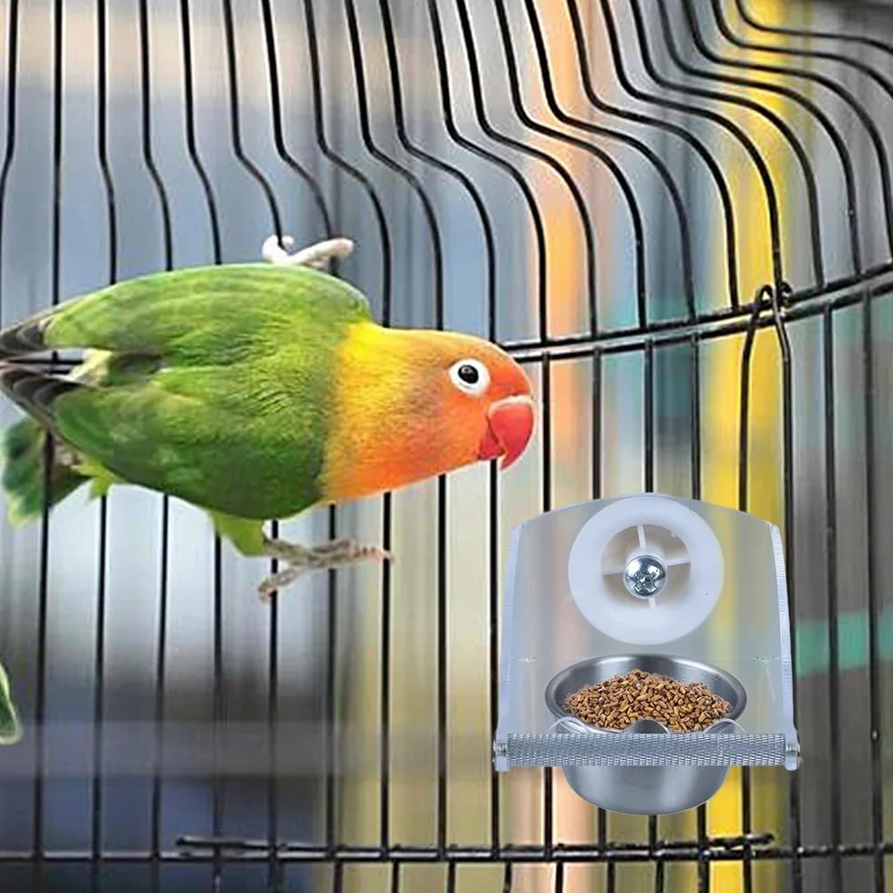 1/2 Pezzi Ciotola per Cibo e Acqua per Uccelli, Mangiatoia per Pappagalli in Acciaio Inossidabile con Supporto a Morsetto, Ciotola per Uccelli per Parrocchetti