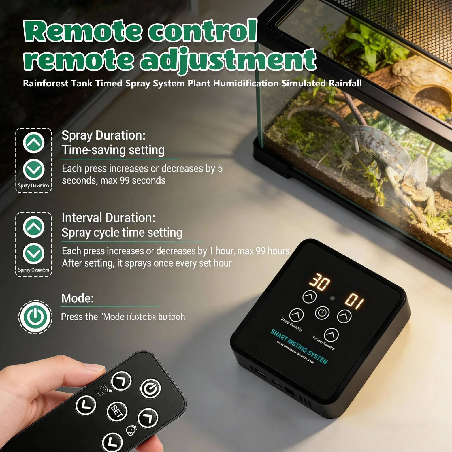 Umidificatore Rettile, Sistema di Spruzzatura Intelligente Rettile Con Telecomando, Sistema Nebbia Rettile, Atomizzatore Automatico Rotabile A 360° Per Rettili Per Anfibi/Herps/Erbe