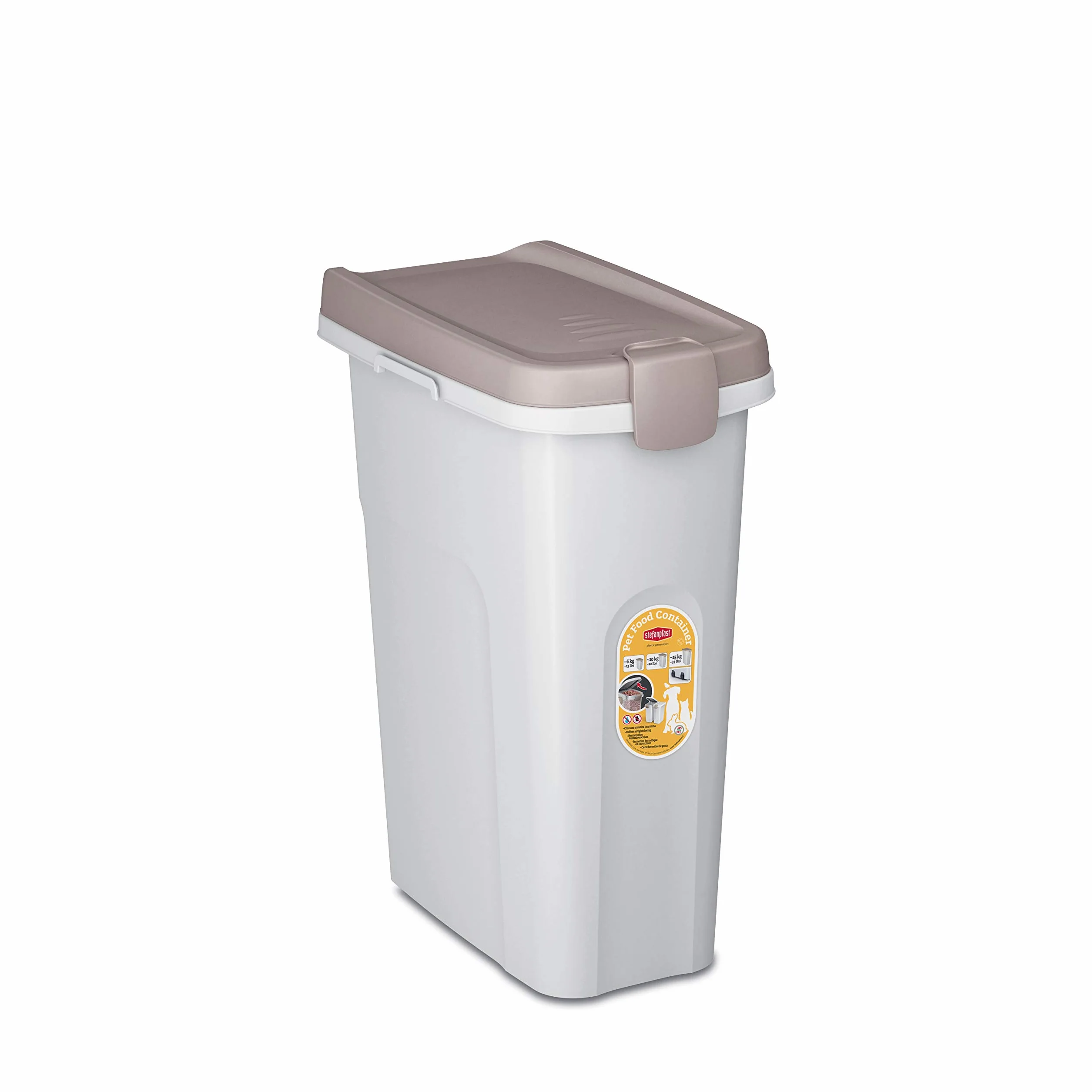 Stefanplast 3812101 Contenitore Pet Food in Polipropilene Bianco con Coperchio A Chiusura Ermetica Tortora Lt 25
