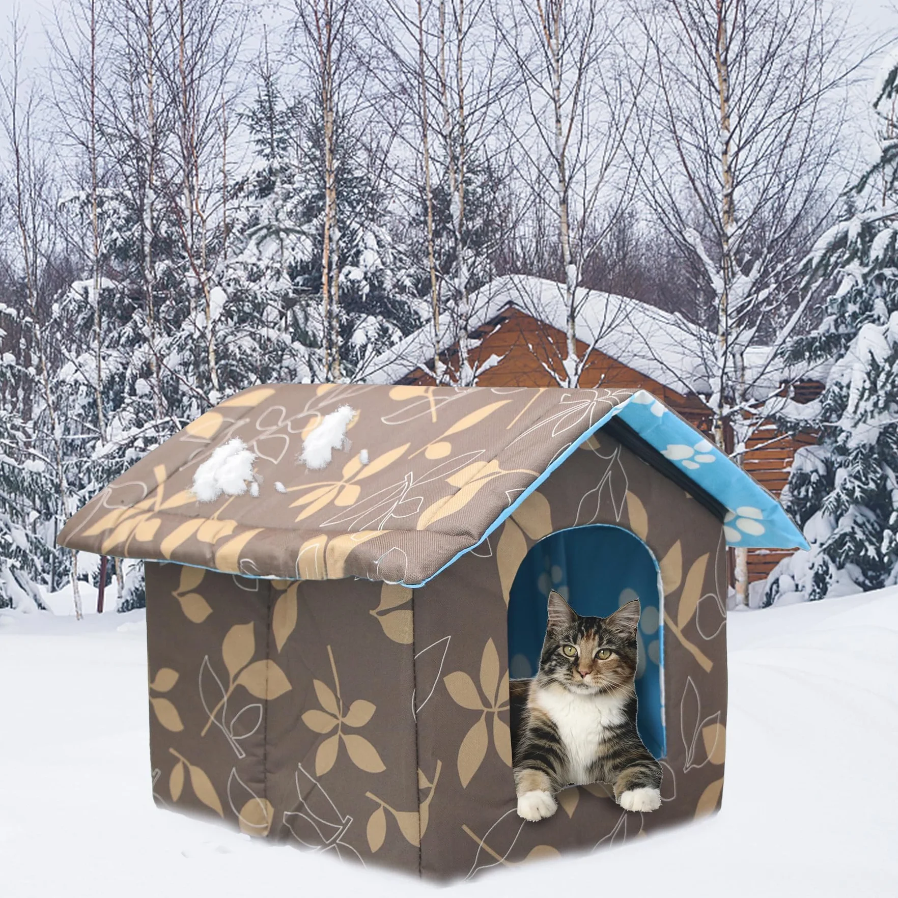 Casetta per Gatti per Esterni Rifugio Cuccia, Tenda Impermeabile Con Cuscino Rimovibile per Animali Domestici e Randagi