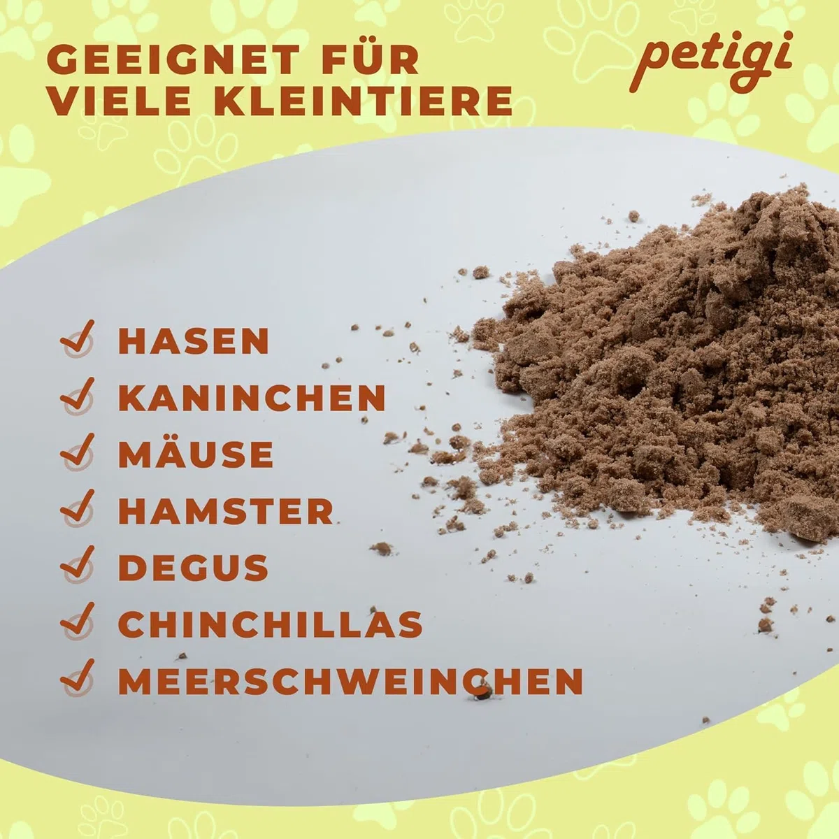 Petigi Coniglio Buddelsand, 25 kg, per cassette di conigli, conigli, cincillà, per zampe sensibili, senza additivi chimici e impurità, senza argilla