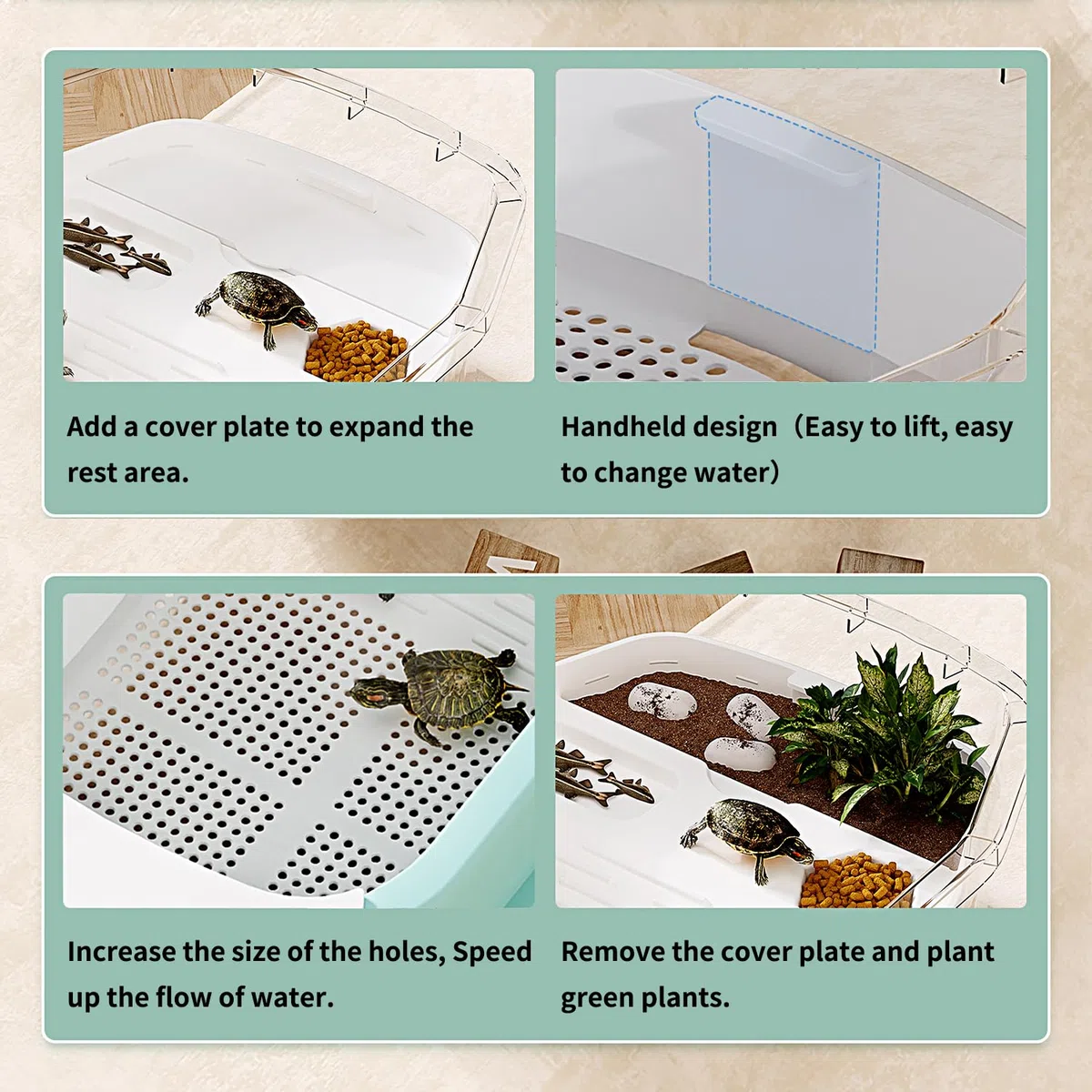 Acquario per Tartarughe KAKOOTI PC 18'' x 11'' x 6'', piccolo acquario per tartarughe giovani, design versatile per granchi, pesci, tartarughe (larghezza del guscio: 1-3 pollici)