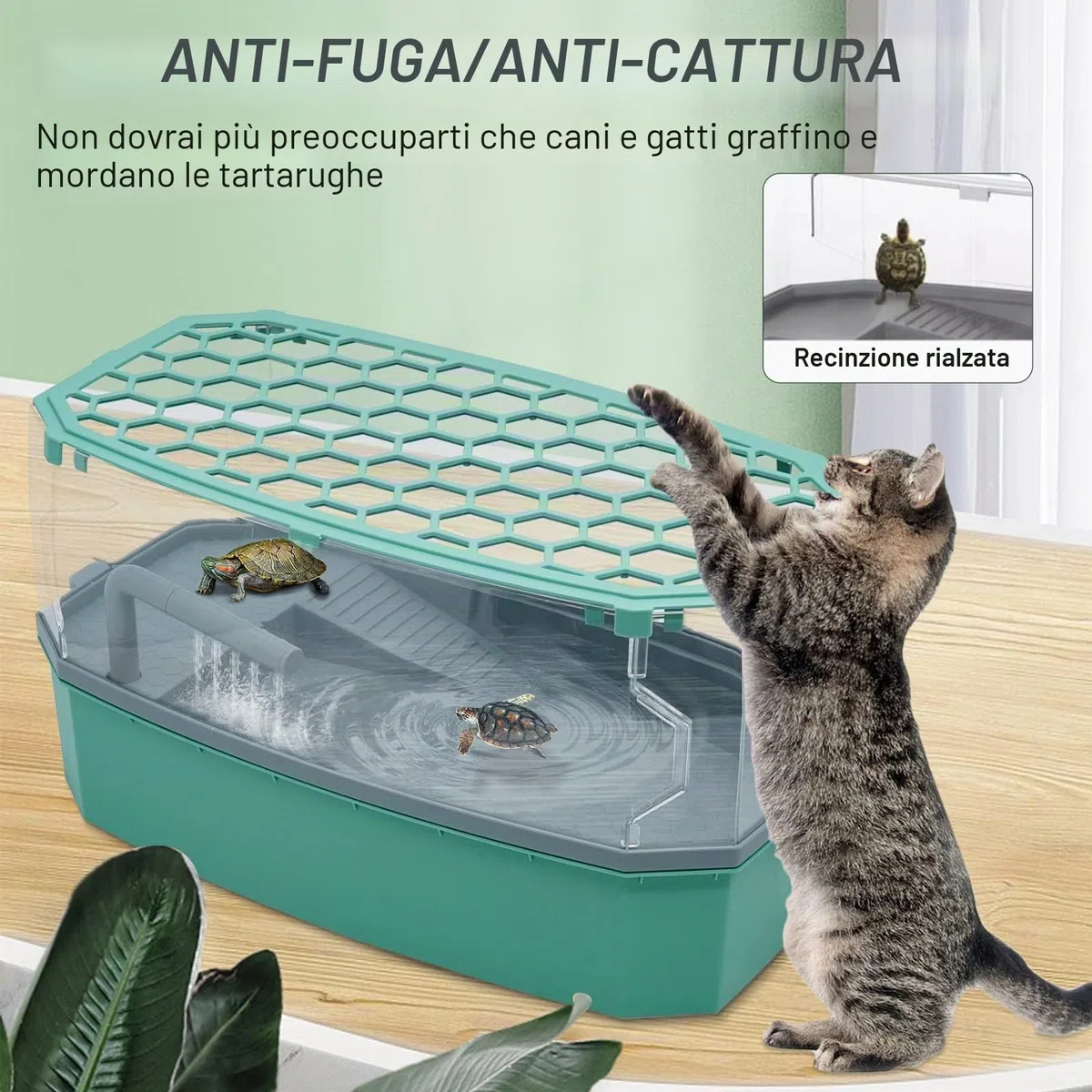Turtle Tank Aquarium con Pompa Dell'acqua Reptile Habitat Turtle Tank Terrario Piattaforma di Crogiolarsi con Sistema Doccia Strato Filtrante