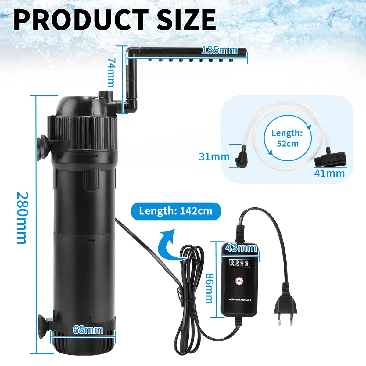 DBREAKS 5 in 1 Filtro Interno per Acquario 650 L/h 6W con UV Lampada 8W & Timer, Filtro Interno Acquario Regolabile, Pompa Acquarios per Tartarughe d'Acqua 100-300 Litri