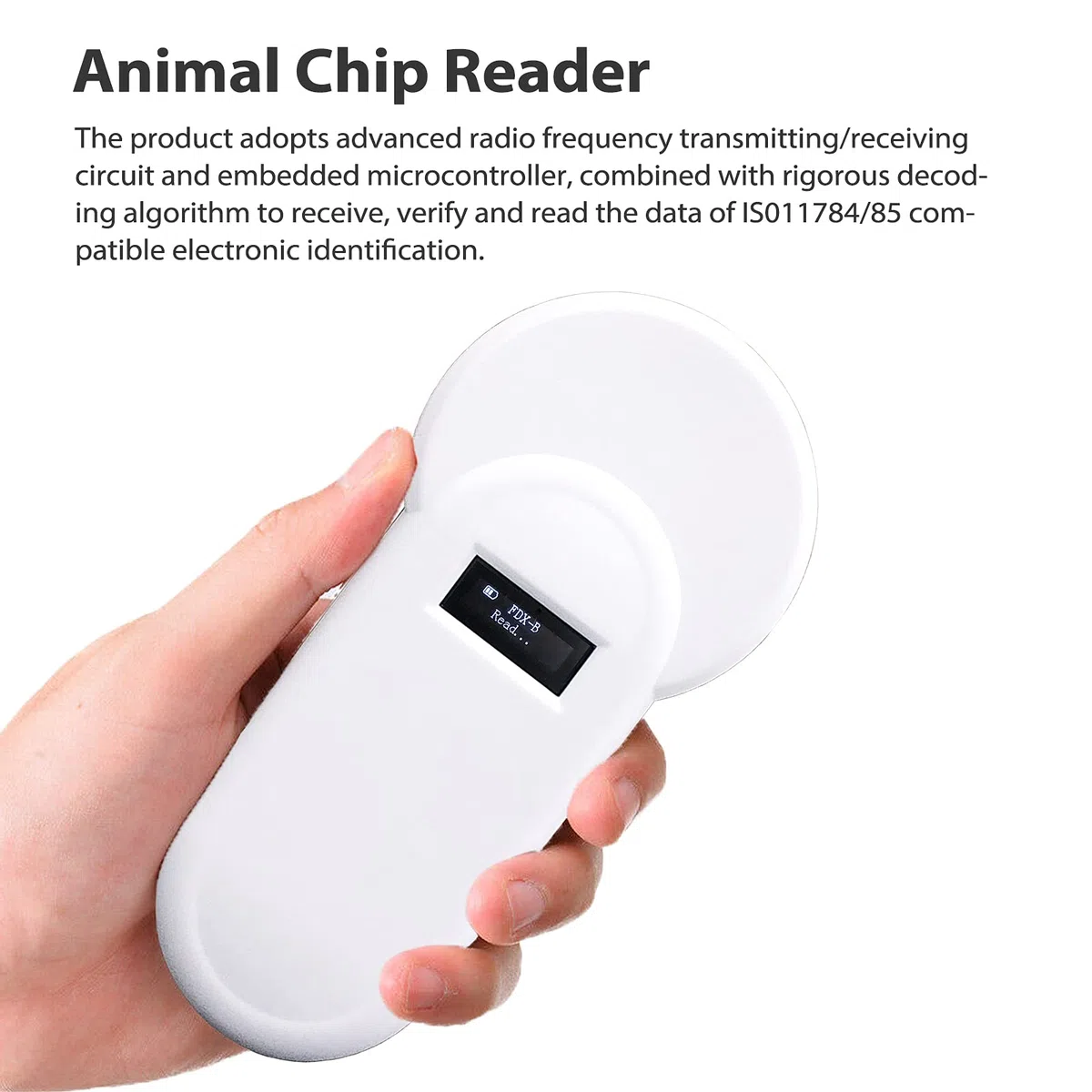 Geevorks Lettore di ID per Animali Domestici, 134.2KHz lettore microchip cani di animali Display OLED Formato FDX-B Supporta con cicalino per la gestione dell'allevamento di pollame.