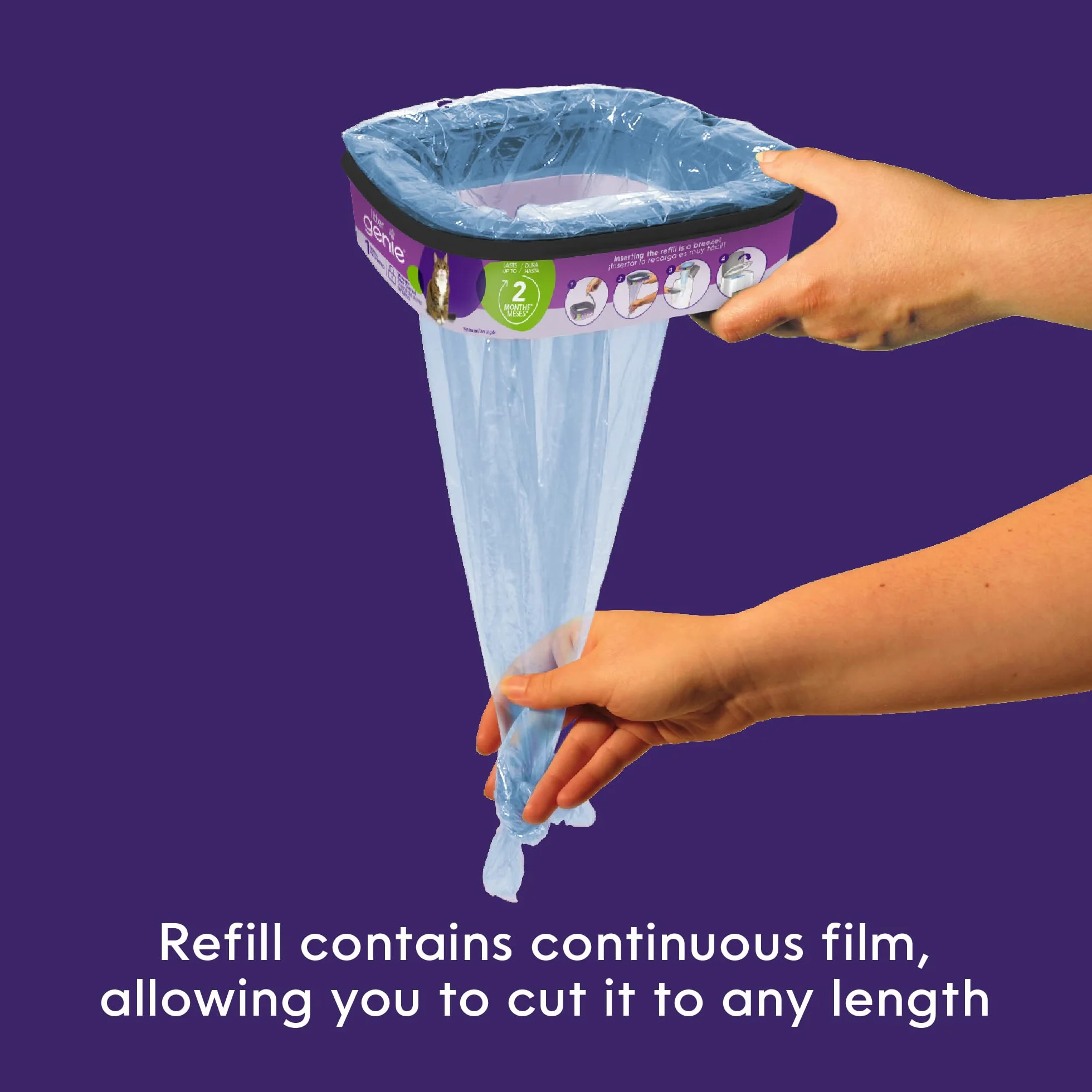 Litter Genie Sacchetti di Ricarica Jumbo (Confezione da 2) | Tecnologia Multistrato di barriera Contro Gli odori | 1 Cartuccia di Ricarica Quadrata Dura Fino a 4 Mesi per Gatto