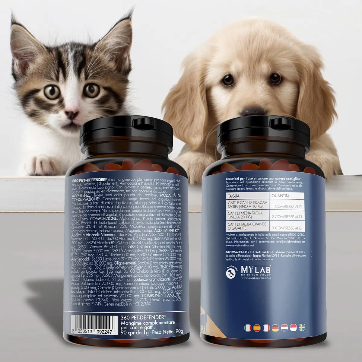 Multivitaminico Cani e Gatti 180 Compresse Appetibili - Per Sistema Immunitario, Articolazioni, Pelo con 13 Vitamine, 6 Minerali, Aminoacidi Essenziali, Cardo Mariano e Carciofo, 360 Pet Defender