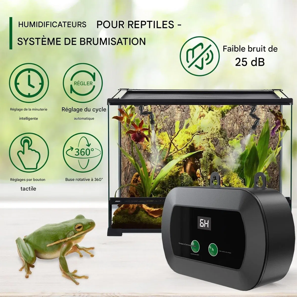 Umidificatore per rettili - Nebulizzatore automatico per terrario con timer, silenzioso con regolabile a 360 gradi per acquari, recinti a lucertole, e