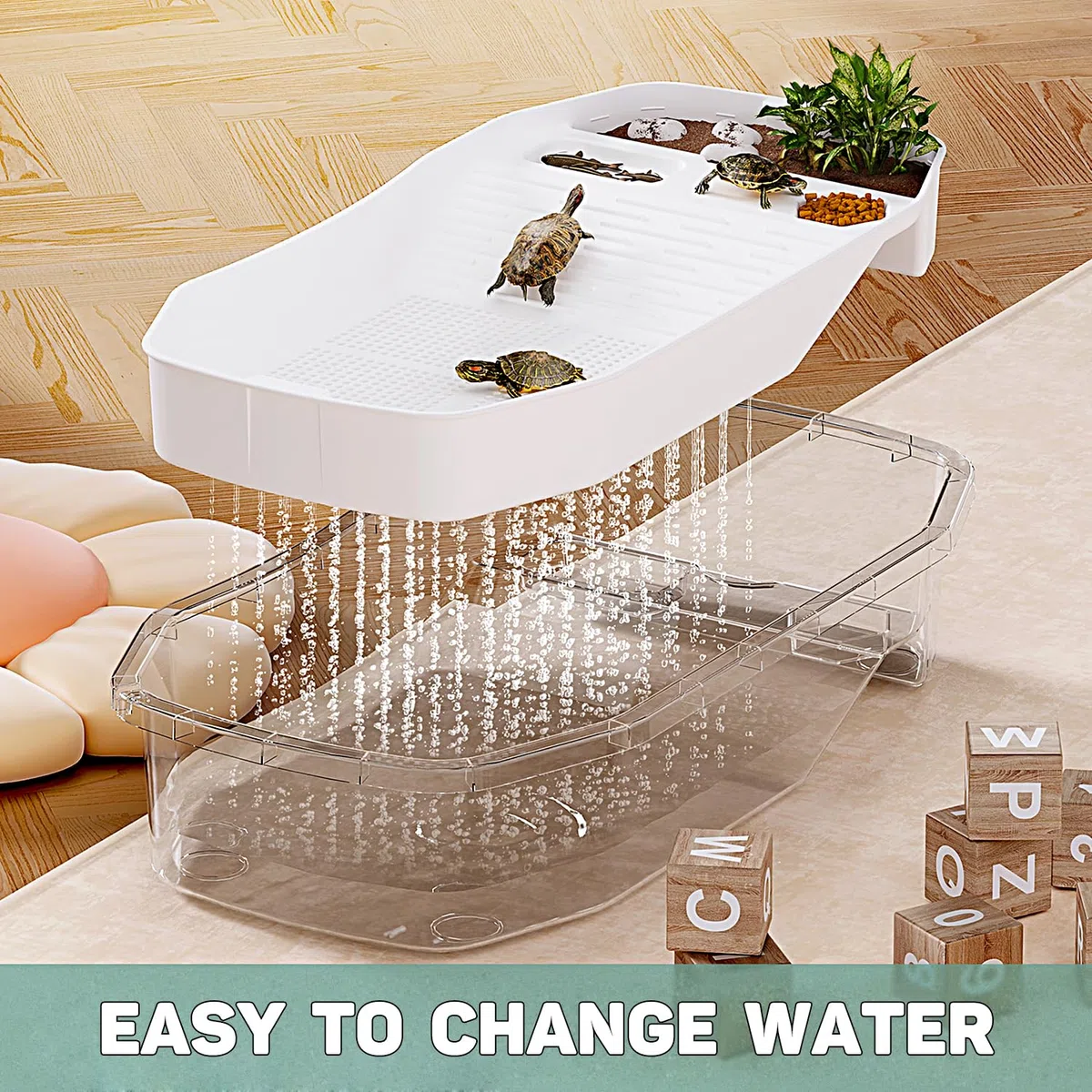 Acquario per Tartarughe KAKOOTI PC 18'' x 11'' x 6'', piccolo acquario per tartarughe giovani, design versatile per granchi, pesci, tartarughe (larghezza del guscio: 1-3 pollici)