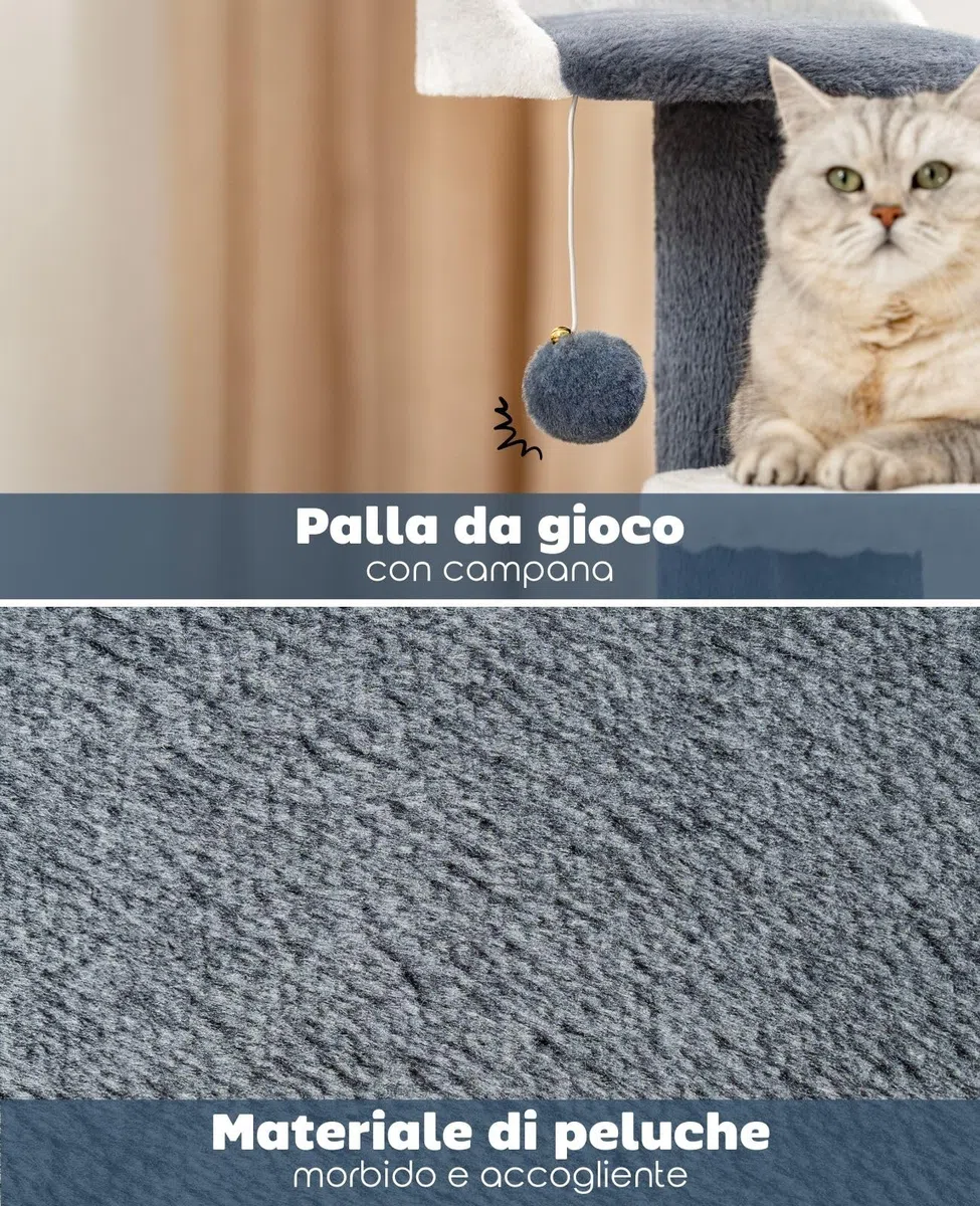 lionto Tiragraffi per Gatto Albero Tiragraffi Gatto Gioco Giocattolo Gatti Altezza 65 cm, Grigio/Bianco