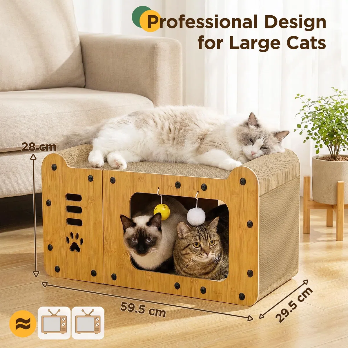 Gimars Tiragraffi Cartone 59,5 cm, Tiragraffi per Gatti Cartone XL, Tiragraffi Verticale per Gatti e Casa Tiragraffi Gatto in Cartone, Graffiatoio per Gatti per Graffiare, Nascondersi e Riposare
