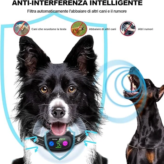 Collare Antiabbaio, con Modalità di Vibrazione e Segnale Acustico, per Cani di Piccola, Media e Grande Taglia 2.5-55kg Ricaricabile