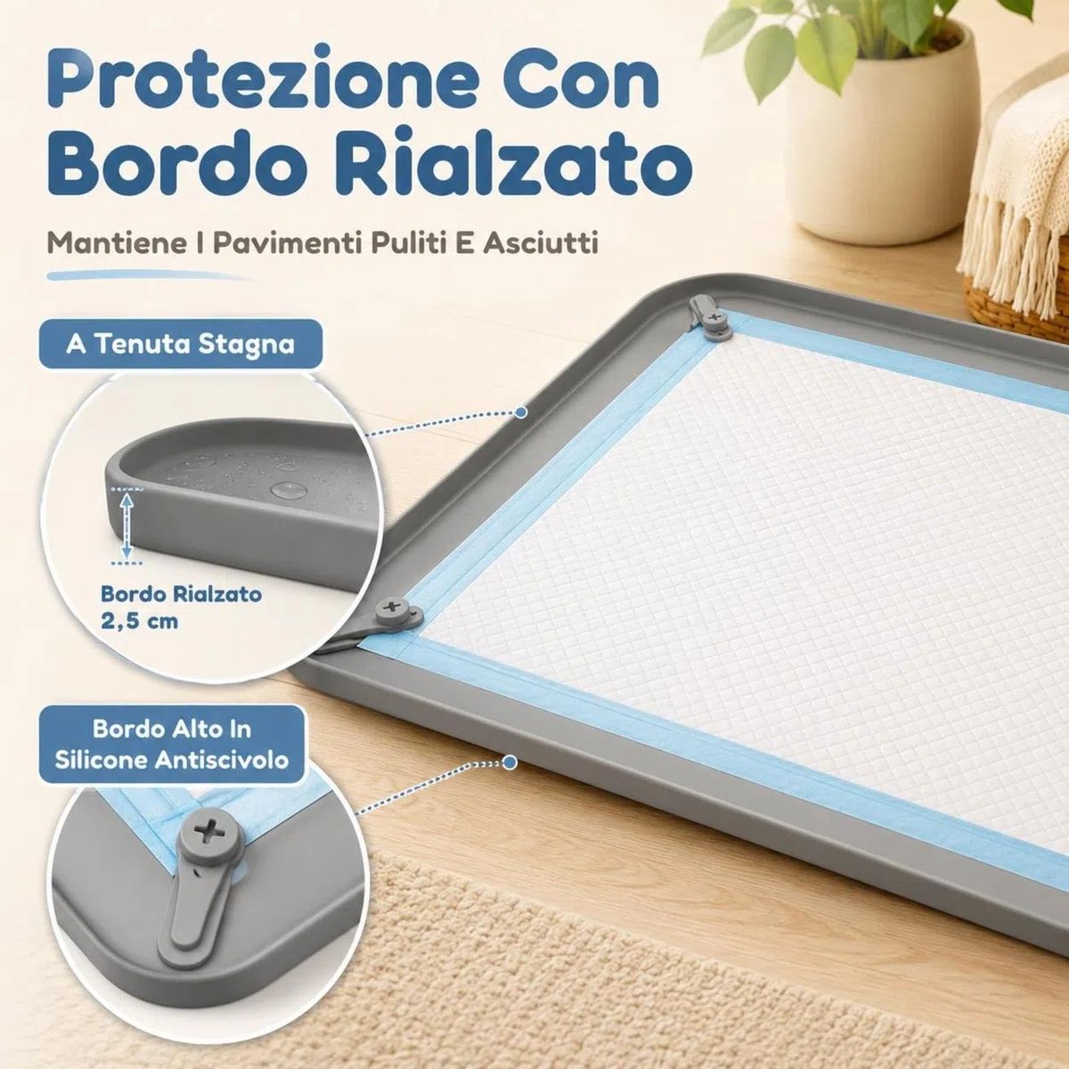 Porta Traversine Per Cani - Vassoio Igienico In Silicone Antiversamento | Bordo Alto Antigoccia E Antiscivolo | Per Appartamento, Camera O Soggiorno Su Qualsiasi Pavimento