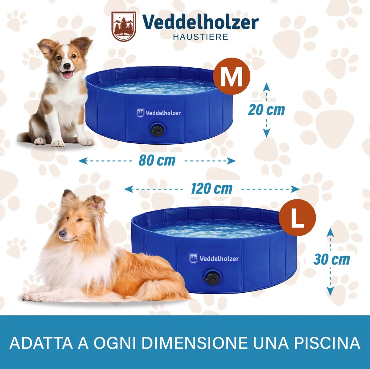 Piscina per cani pieghevole Veddelholzer (L) 120 x 30 cm Antiscivolo – Piscina per cani robusta, salvaspazio e stabile, ideale per giardino e balcone, montaggio rapido senza gonfiaggio, per cani