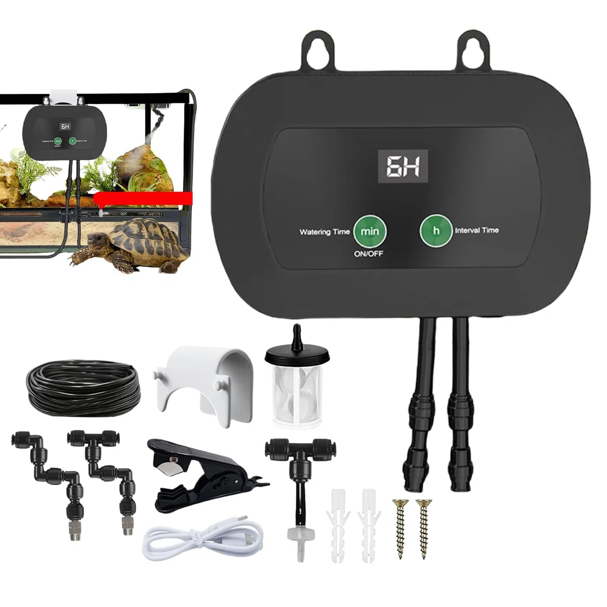 Umidificatore per rettili - Umidificatore automatico per terrario | Fogger portatile per rettili con ugello regolabile a 360 gradi, timer e funzione di spruzzo manuale per piante camaleonte serpente r