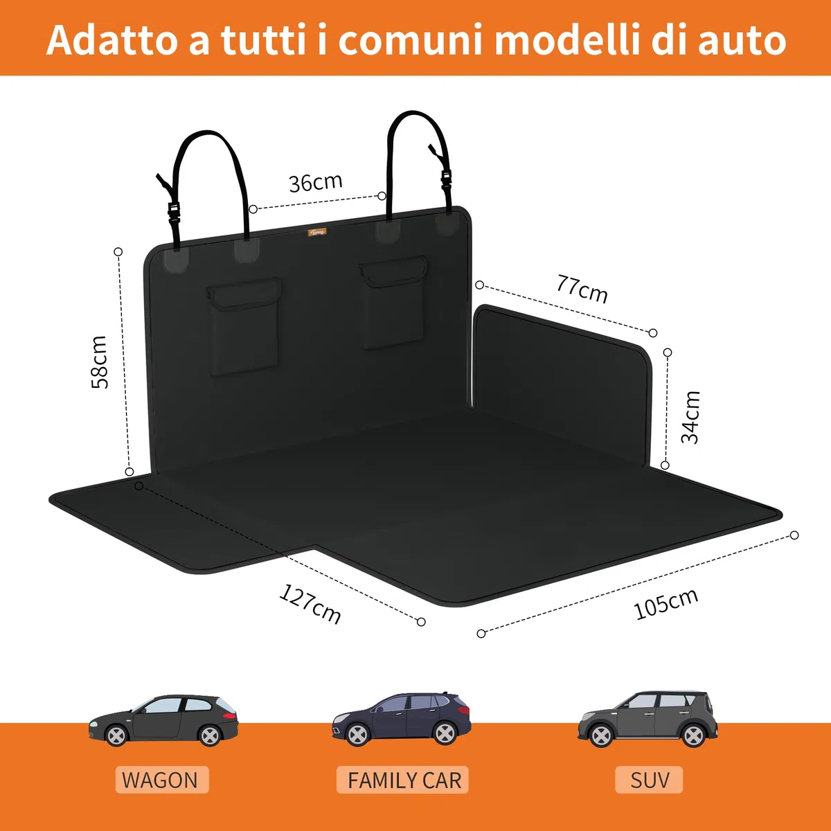 Toozey Telo Auto per Cani - 185 * 105 Coperta Universale Antiscivolo per Cani con Protezione Laterale e Paraurti, Impermeabile e Antivegetativa, Robusto Telo Auto per Cani, Nero - Bordo Nero