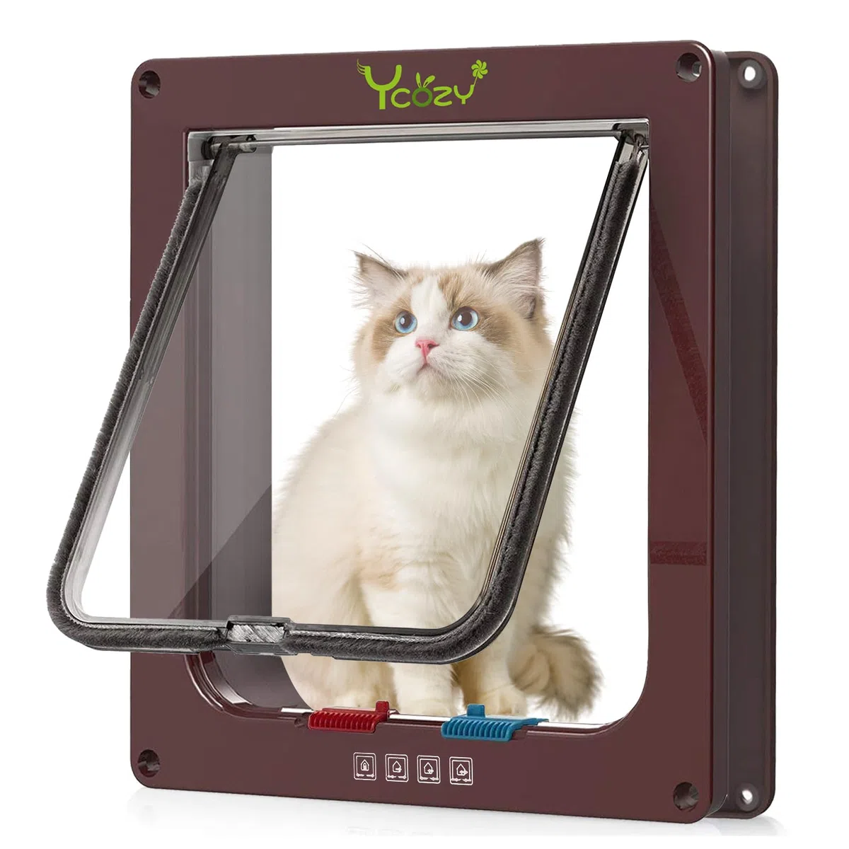 Ycozy XL Porta per Gatti per Porte 27.8 x 25 cm con Chiusura a 4 Vie per Porta Interna Esterna Finestra a Muro, Gattaiola Resistente alle Intemperie per Gattini e Cani Facilmente Installabile