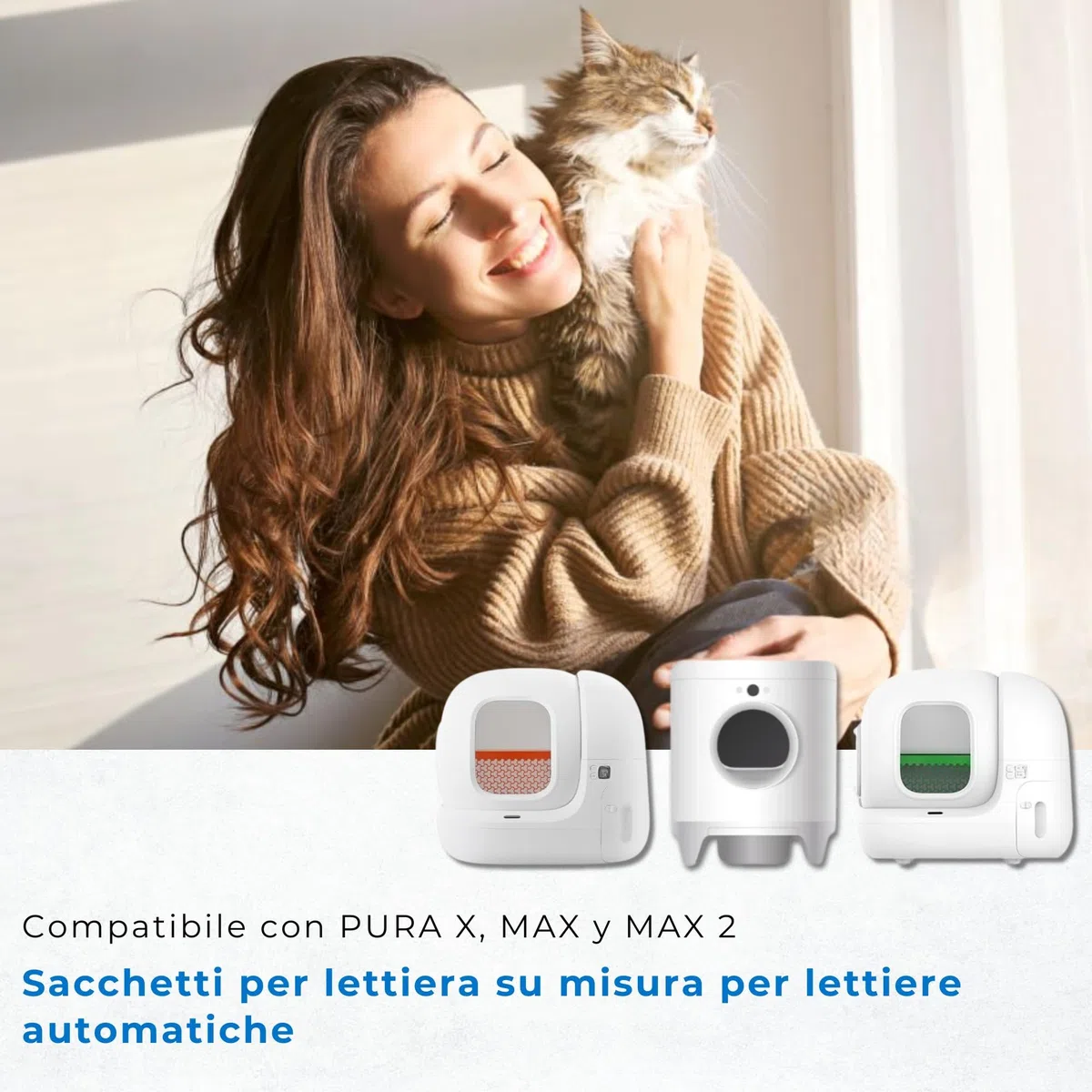 Sacchetti per lettiera autopulente per gatti compatibili con Petkit Pura Max 2 e Pura X – 5 rotoli (100 sacchetti resistenti con laccetto) | Codice G | Eco Pack con dispenser integrato