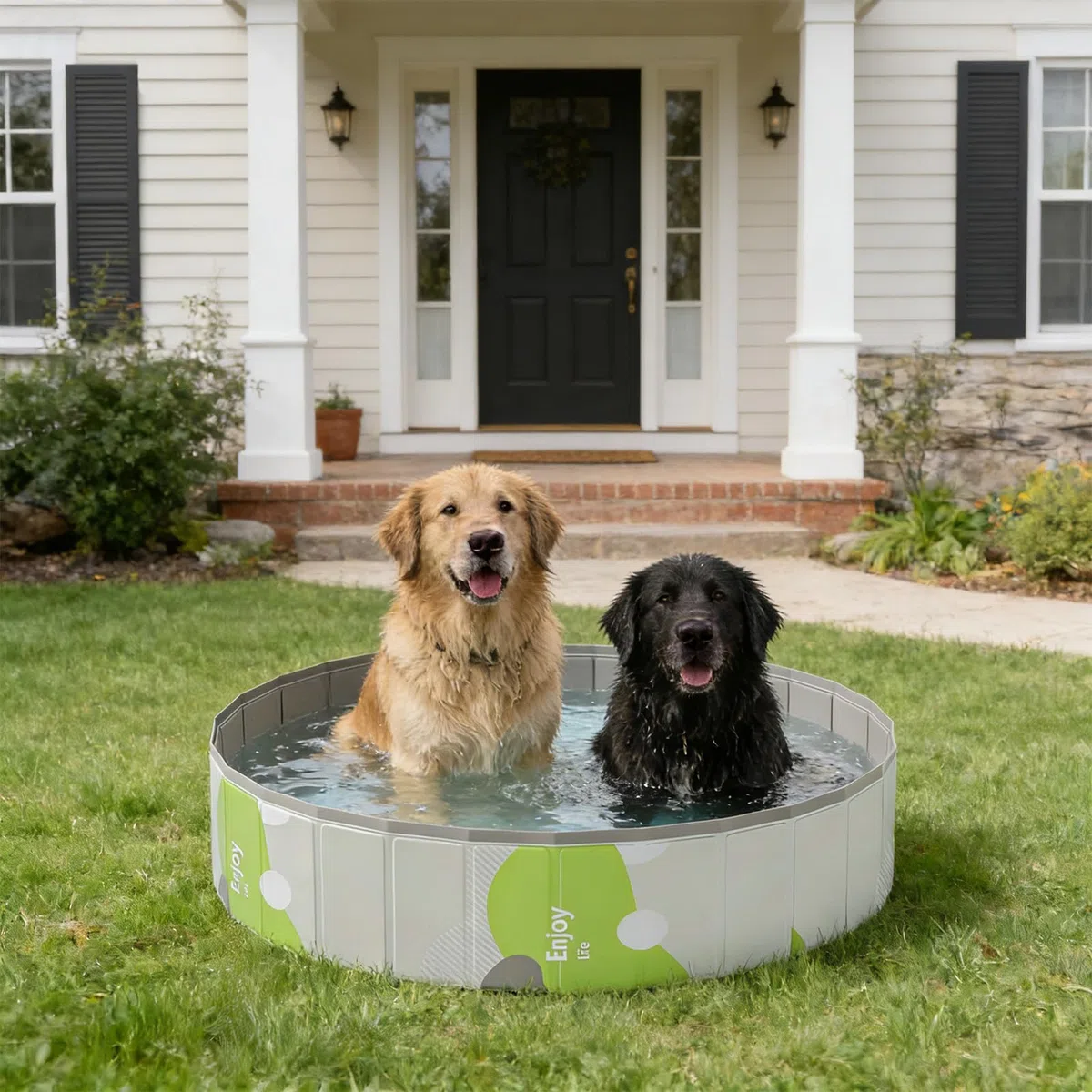 Piscina Pieghevole In PVC per Animali Domestici, Piscina per Cani Portatile (120 x 30 Cm), per Cani, Cuccioli, Gatti, Bianco-Verde