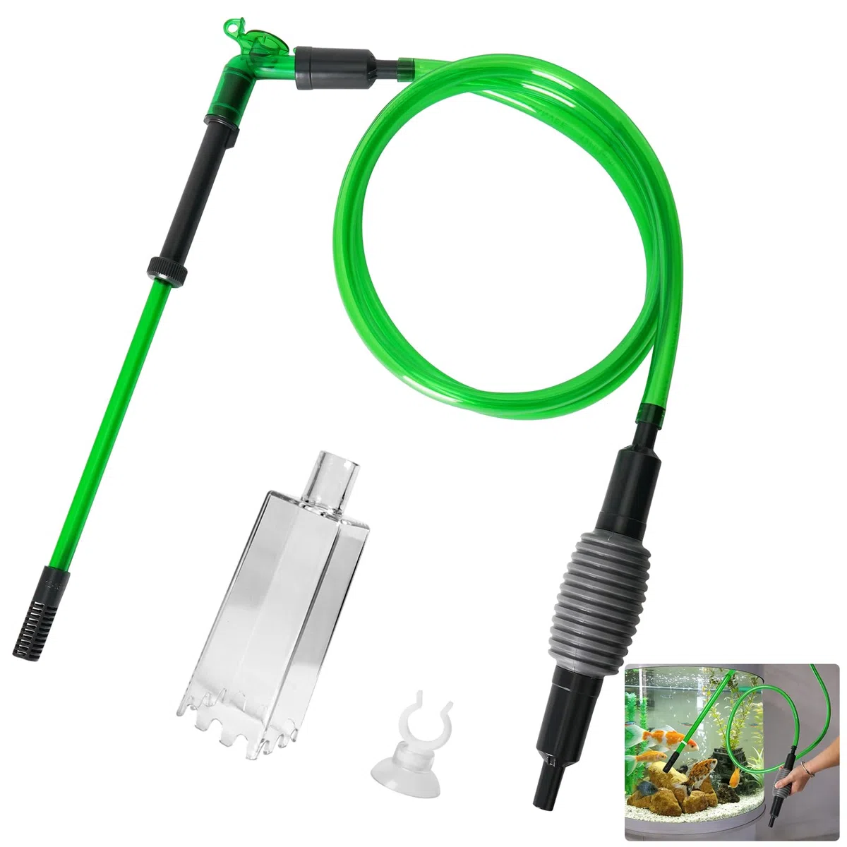 Sifone per Acquario, Cambio d'Acqua per Acquario, con Tubo 1.8 M ed Estensibile Strumenti, Detergente per Ghiaia per Acquari Kit con sifone per Acquari e Tartarughiere
