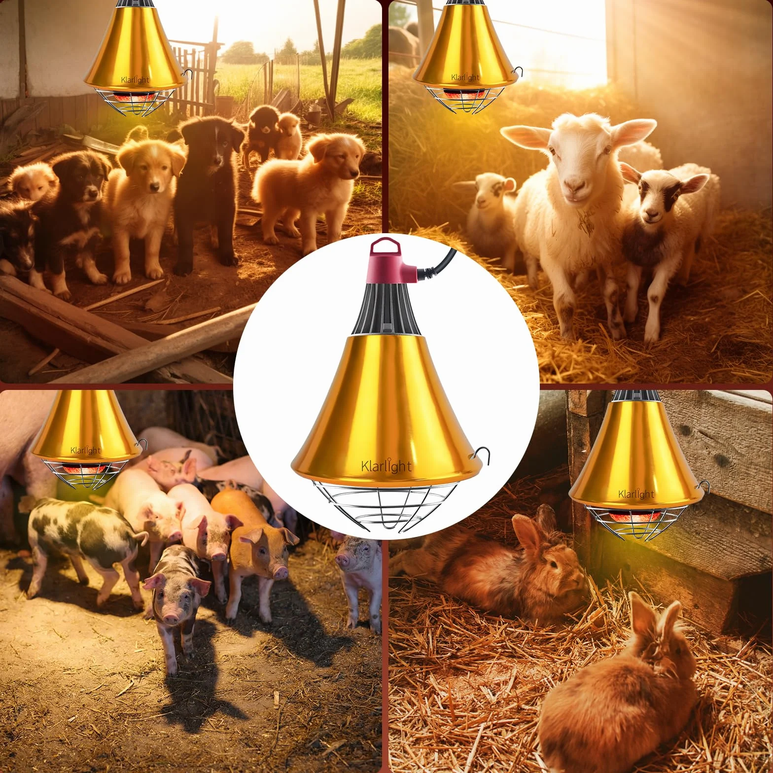 Klarlight Lampada Infrarossi Riscaldante Dimmerabile,E27 Riflettore Portalampada con Griglia di Protezione,Cavo da 2M,Maximal 275W,Lampada Riscaldante per Cani Pulcini Suinoi(senza lampadina)