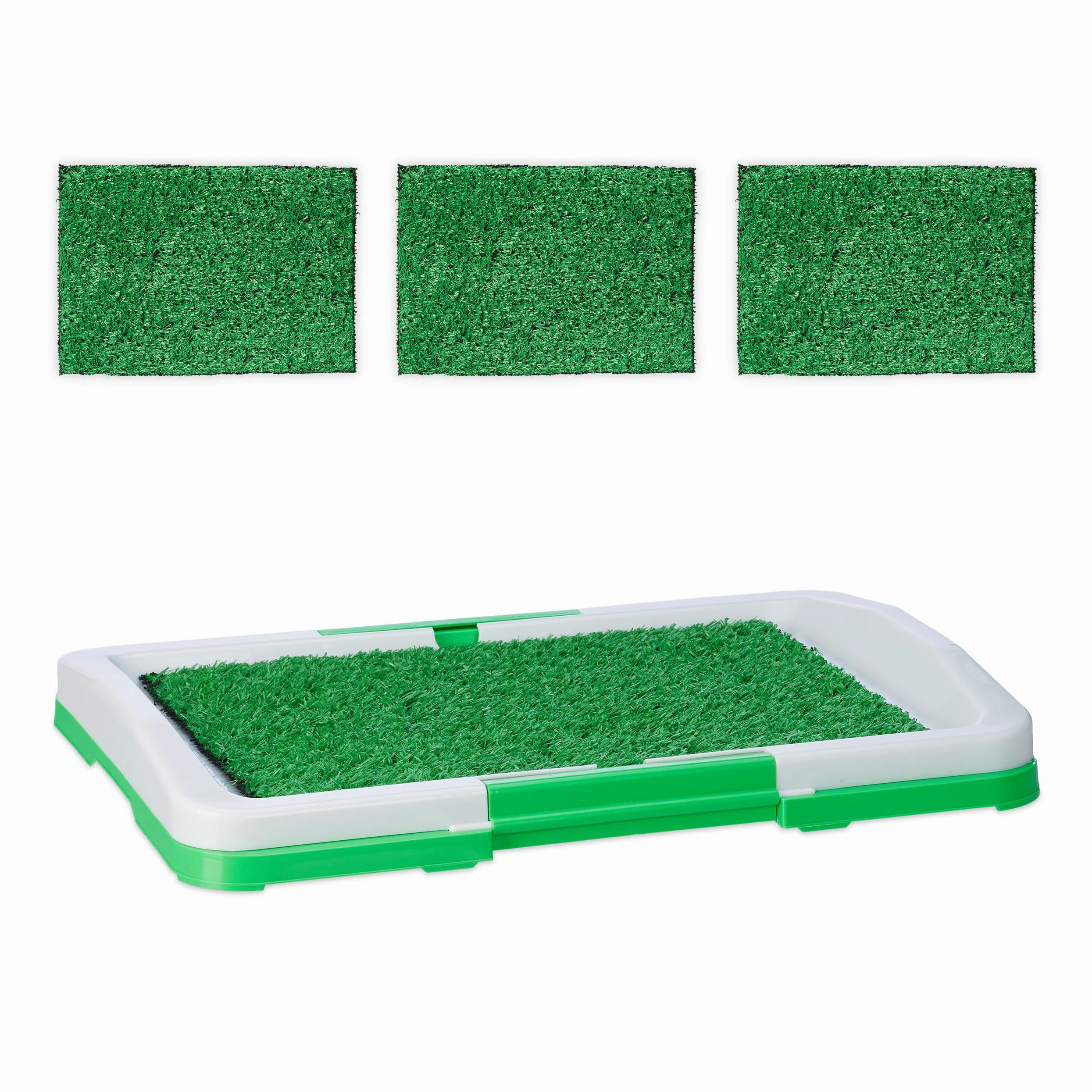 Relaxdays Lettiera per Cani, 4 Tappetini Igienici in Erba Sintetica, Traversine Cuccioli, 5,5x45,5x33 cm, Bianco Verde