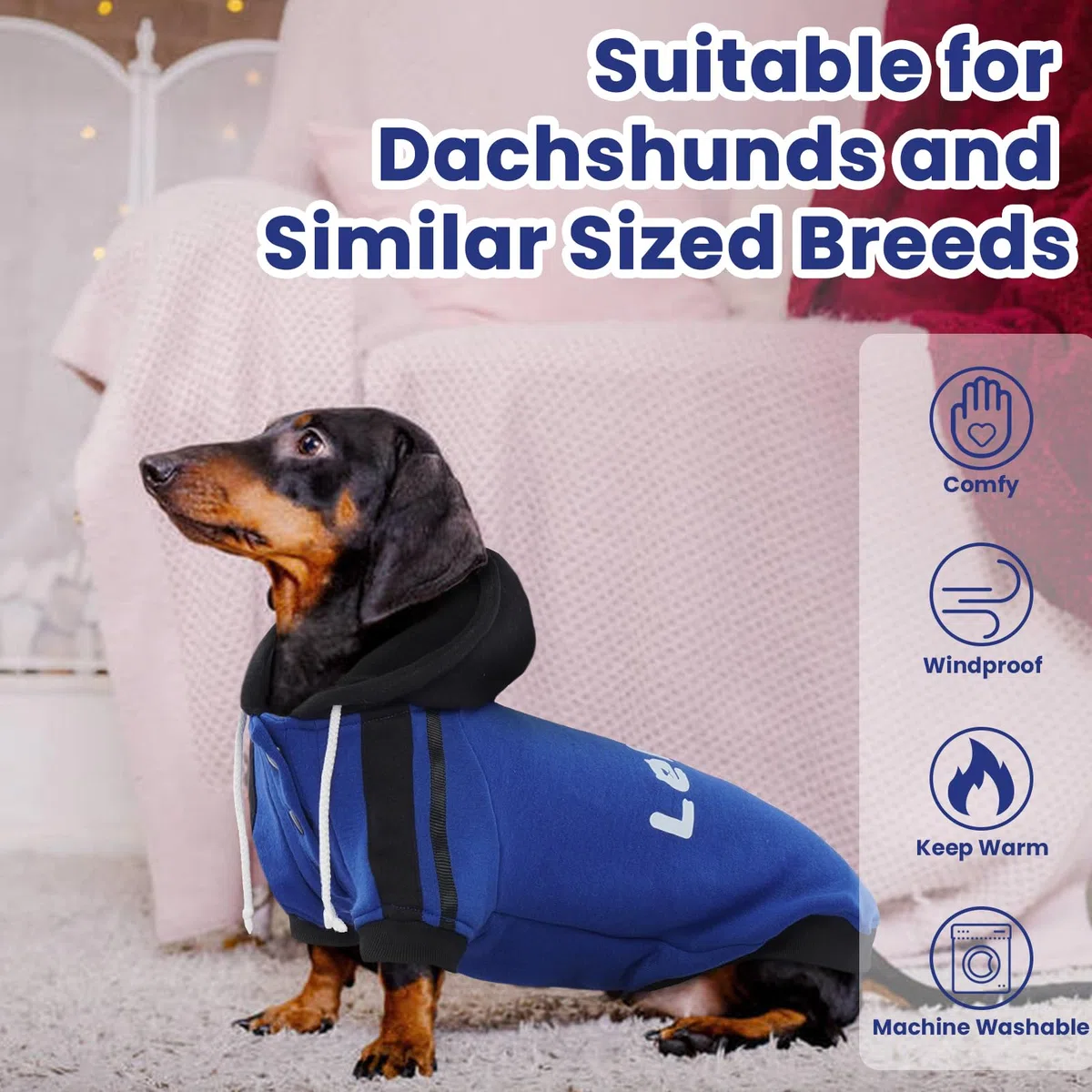 Lelepet Felpa con Cappuccio per Bassotto, Pullover con Stampa, Caldo Maglione in Pile di Cotone, Morbido Cappotto Invernale per Cani
