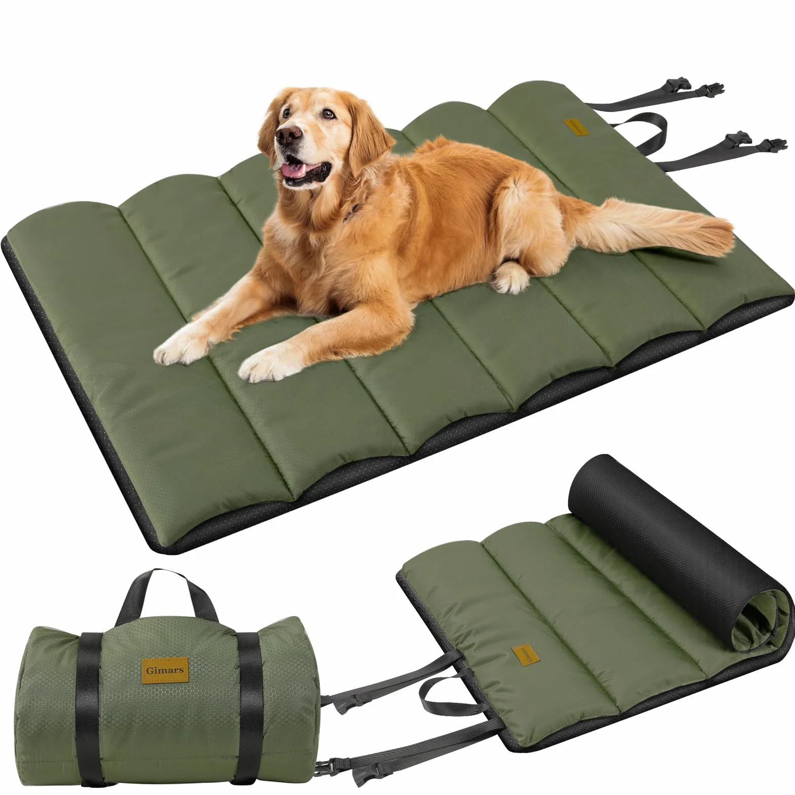 Gimars Letto per cani da esterno migliorato con film impermeabile, facile da arrotolare con fibbia, grande letto da viaggio per cani medi e grandi, portatile, pieghevole, lavabile