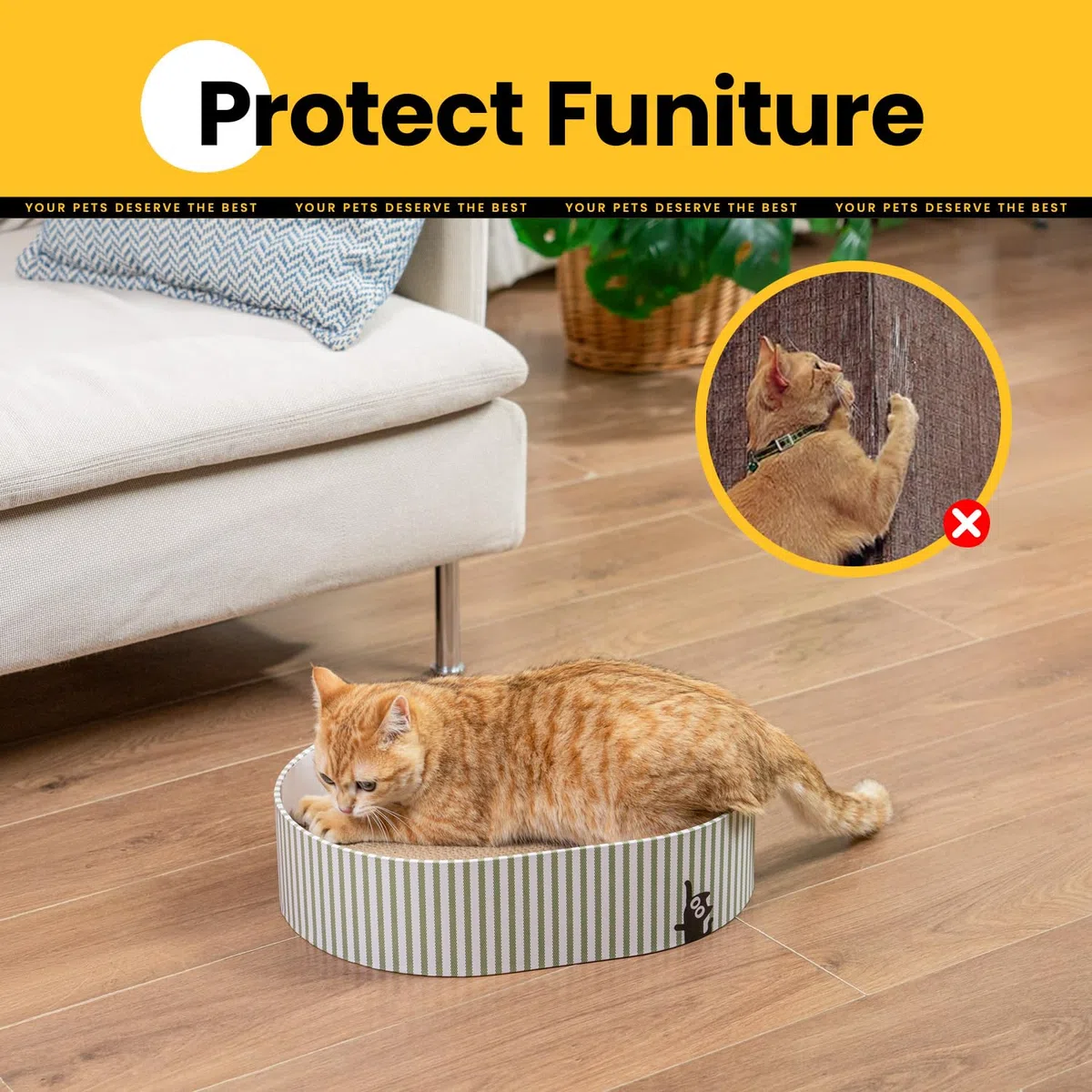 Conlun Tiragraffi per Gatti in Cartone Ondulato, 4 Graffiatoi Reversibili Resistente, Letto Gatto Cartone Che Protegge i Mobili, Facile da Pulire, Regalo Perfetto per Gattini, Grande