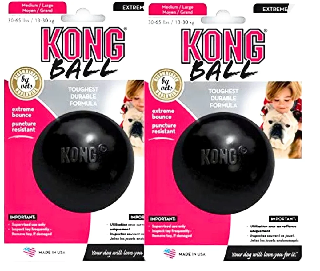 KONG Extreme Ball - Giocattolo per cani, misura media/grande, 2 pezzi, colore: Nero